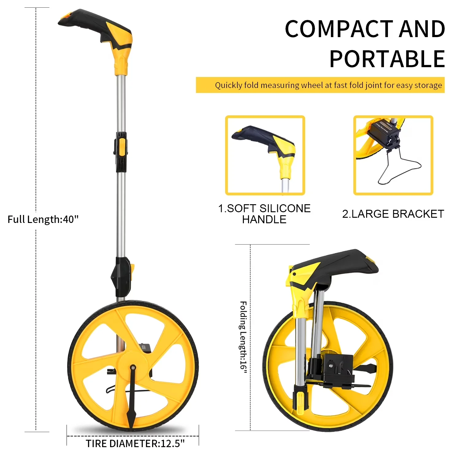 Innovative Measuring Layout with Lightweight, 0-9999.11 Ft Measure Wheel - Abs Yellow Model 9FEA13