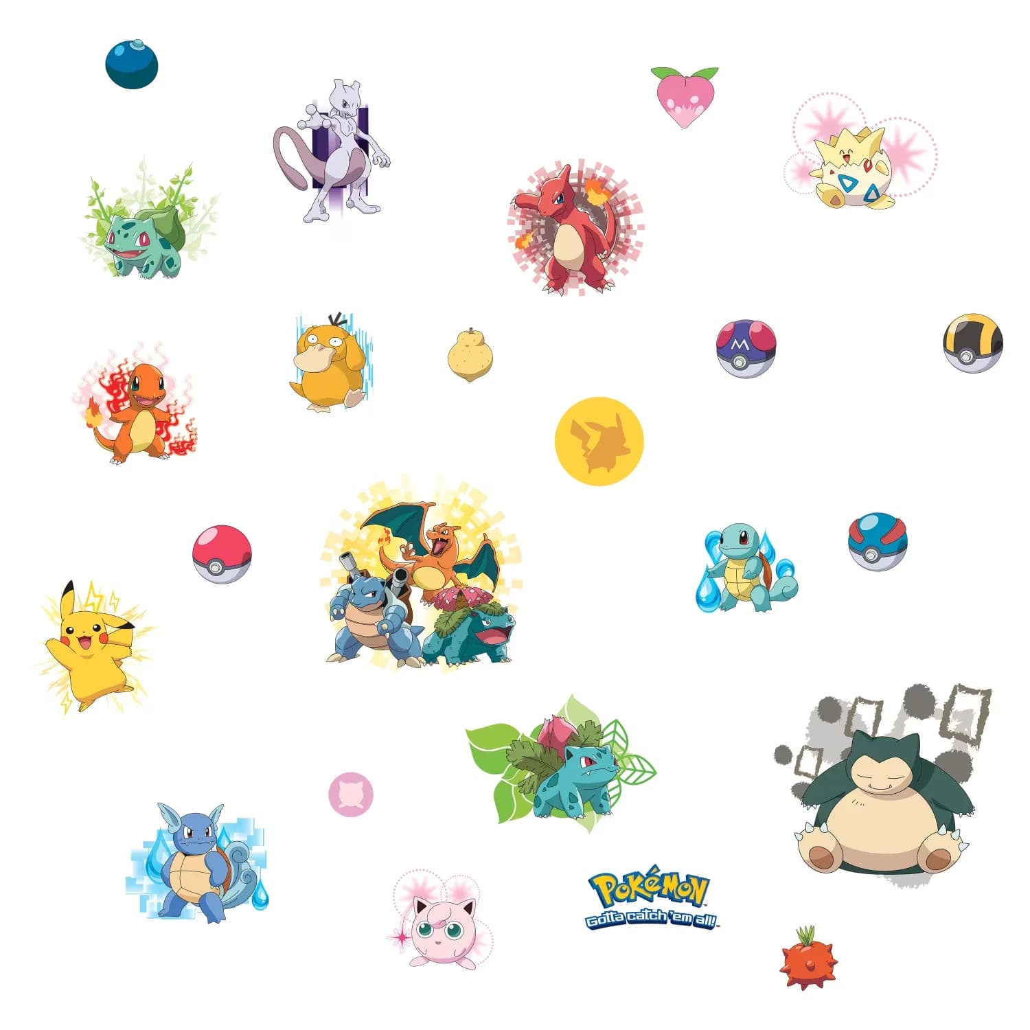 Sleek Wallpaper Wall Decals Wall Covering with Reusable, Iconic Pokemon - Vinyl Assorted Model 381015