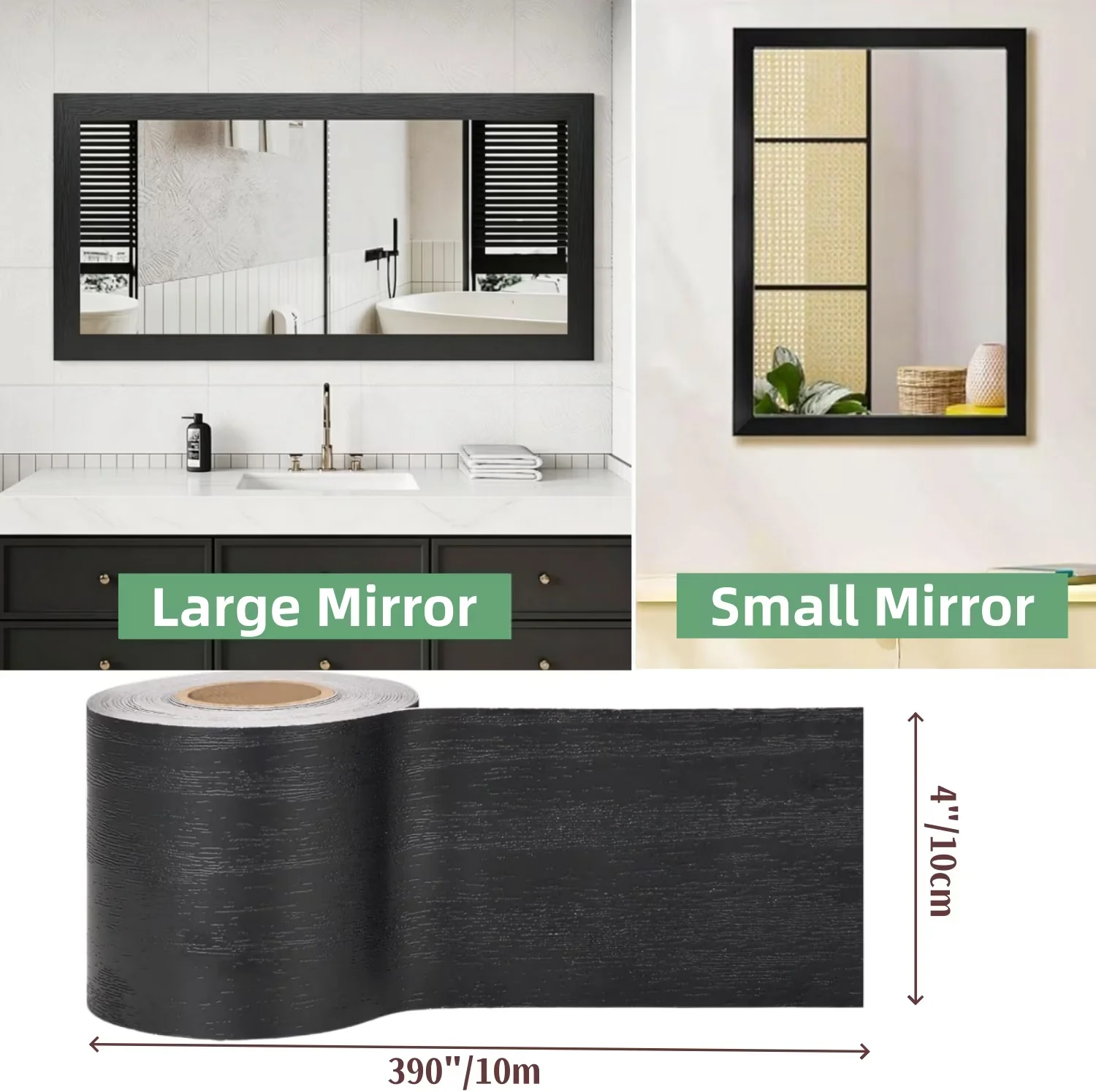 Durable Wallpaper Wall Decals Wall Covering with Flexible, 3.93x32ft, Self Adhesive Mirror Frame Border - Black Plastic Model B96E68