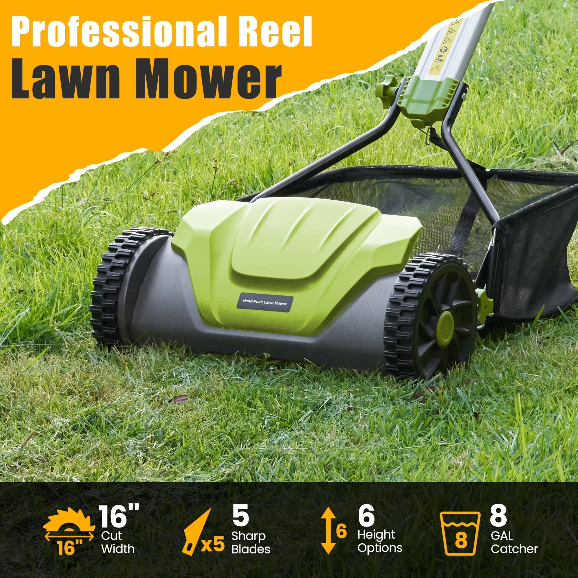 Push Mower Sleek with Adjustable, 8-gal Grass Catcher - Green 16inch - Contemporary Style Model 5170EC