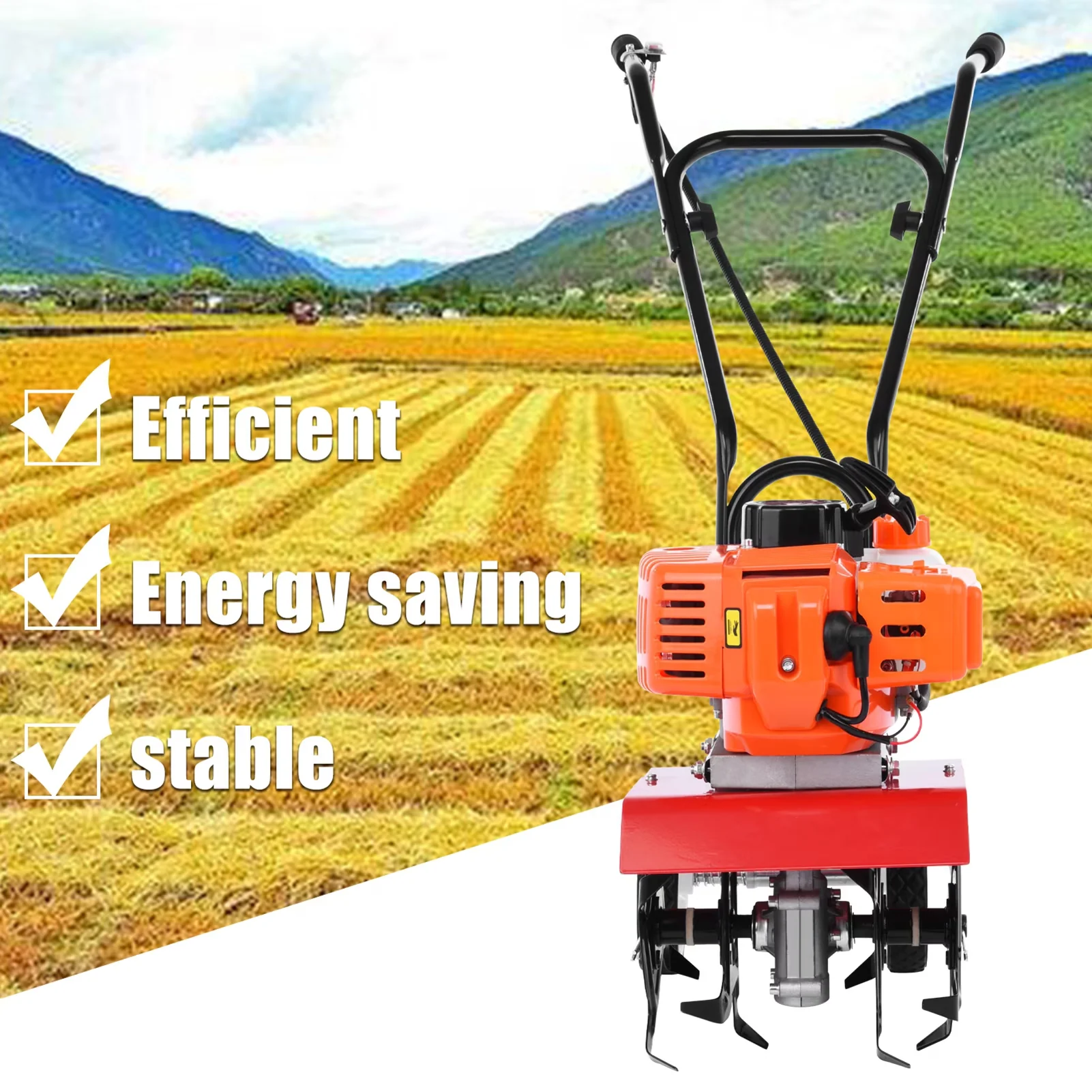 Professional Trillers Cultivator with Petrol Mini Garden Tiller, 4-Blade Gas Powered Soil Tilling Machine - Model C5C77F
