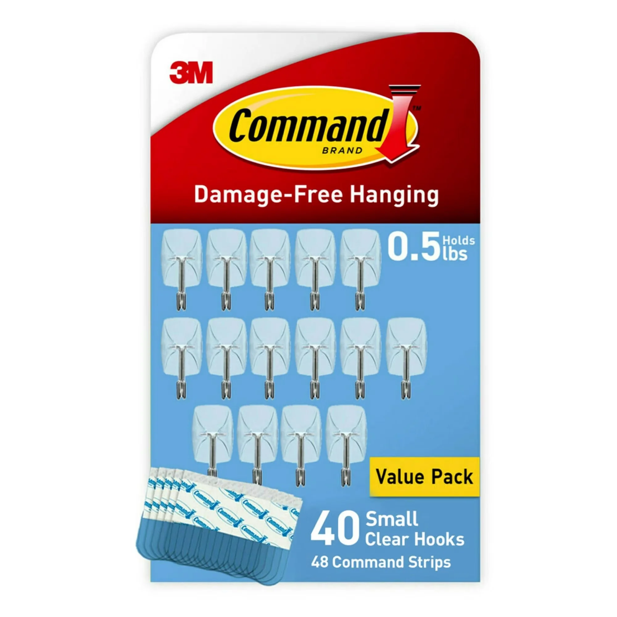 Premium Damage-Free Hanging with 48 Clear Adhesive Strips, No Tools Wall Strips - Clear Plastic Model B5F45F