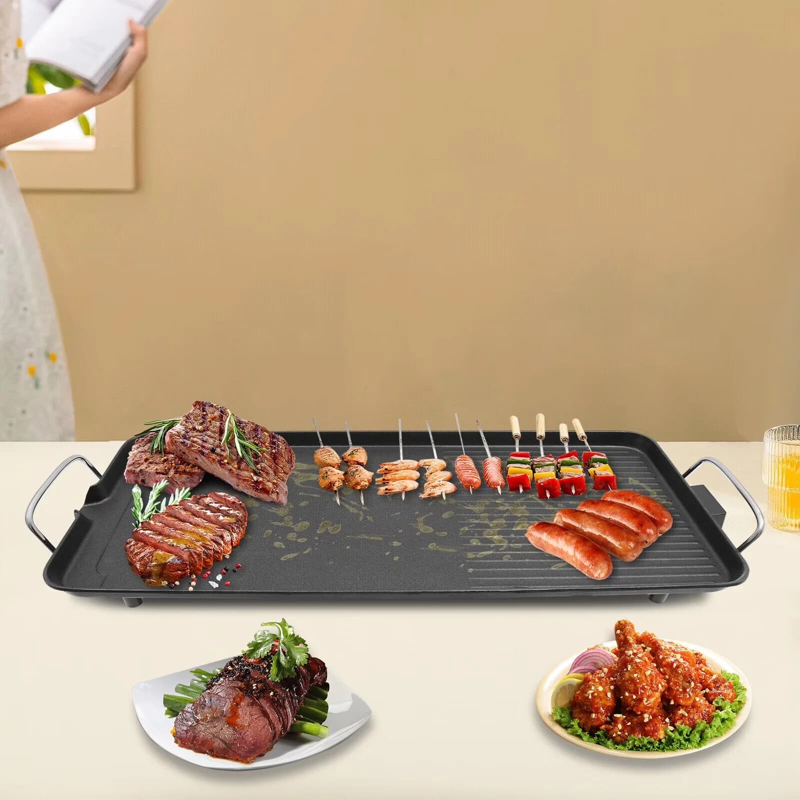 Essential Flat Top Grill with 1500W, Portable, Portable Outdoor Electric BBQ - Aluminum Alloy Black Model 375B5C