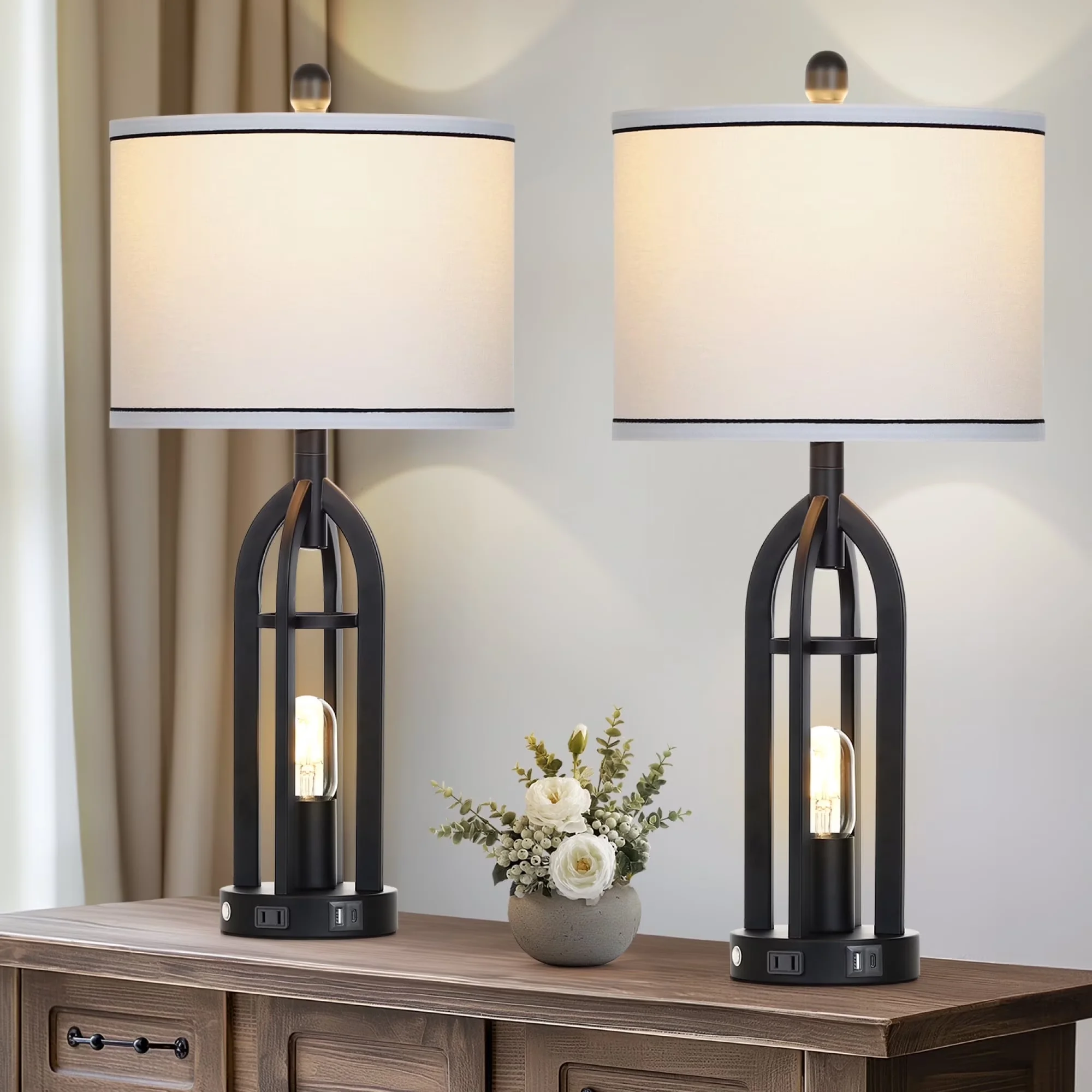 Lamp Durable with LED, Usb Port, Energy Efficient - Black Metal for Living Room, Bedroom Model BA7ECB