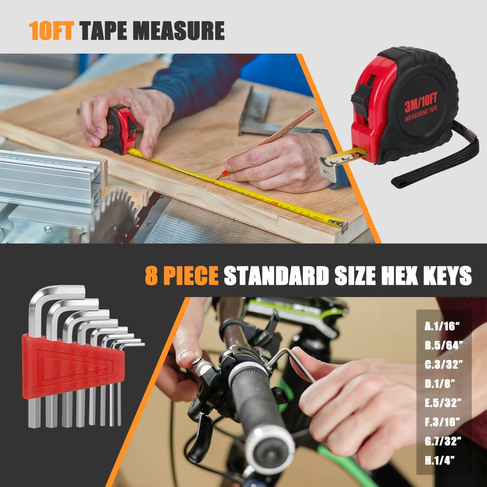 Essential Hand Tool Set with 39 Piece Sets All Purpose Household Kit, Toolbox Great - Red Model AB6D6C