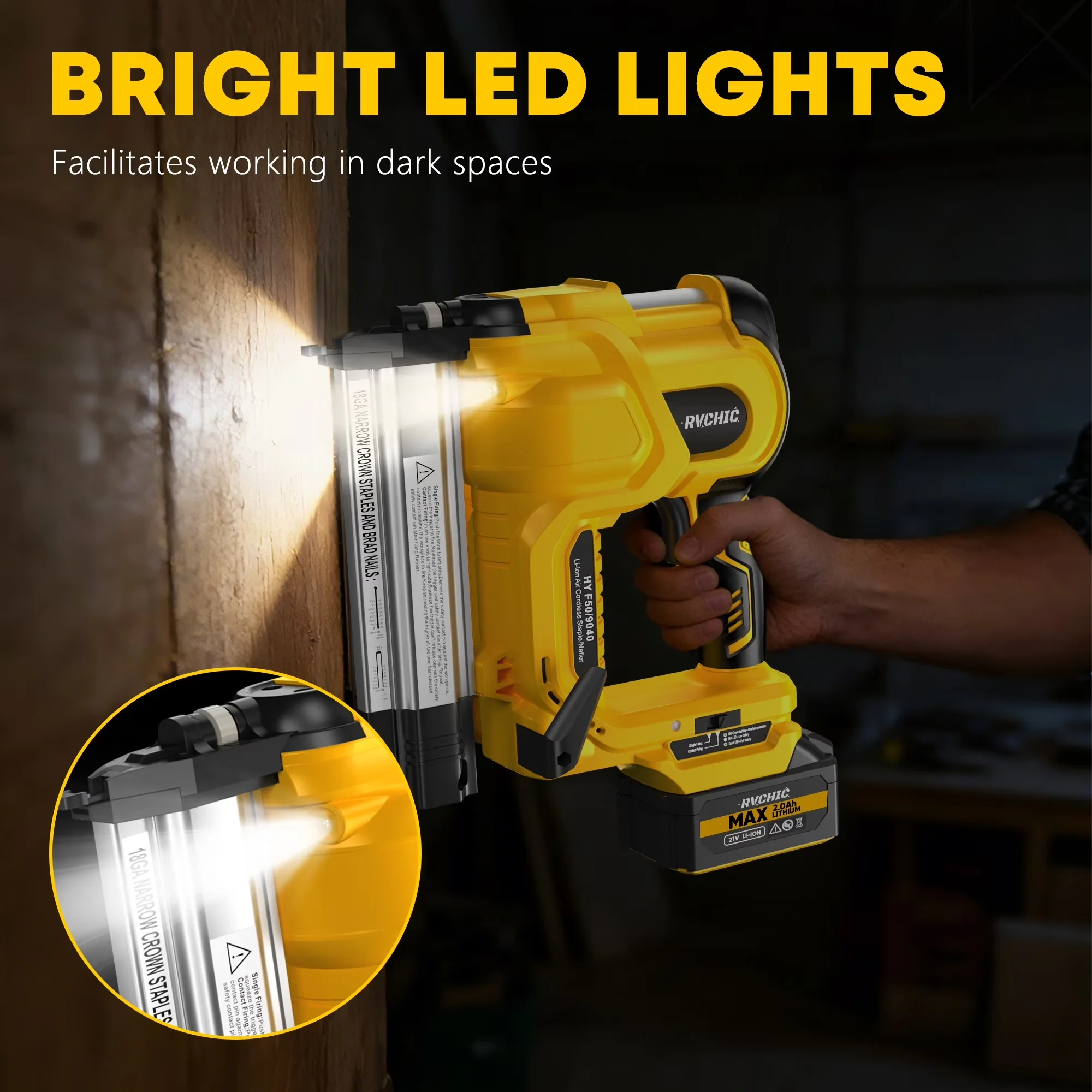 Air Tools Compressor Premium with Battery, With Led Lights, 18GA Cordless Brad Nailer - Model 9CF161