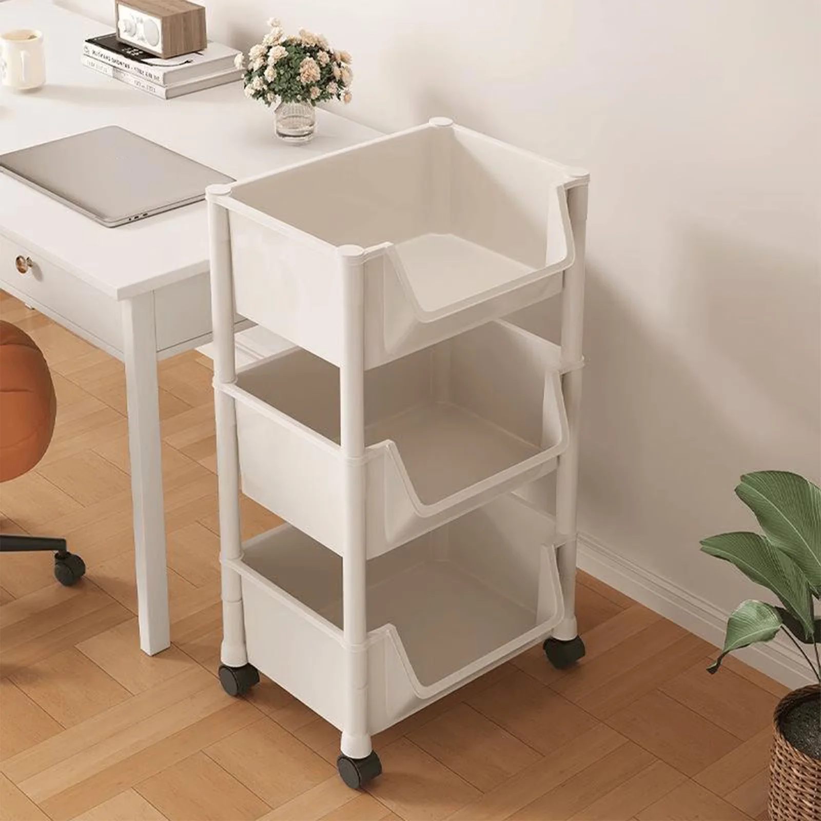 Quality Garage Storage Supply with Farmhouse, Slanted Open Shelf Mobile Utility Cart, book storage cart,office rolling cart - White... Model 76F1C4
