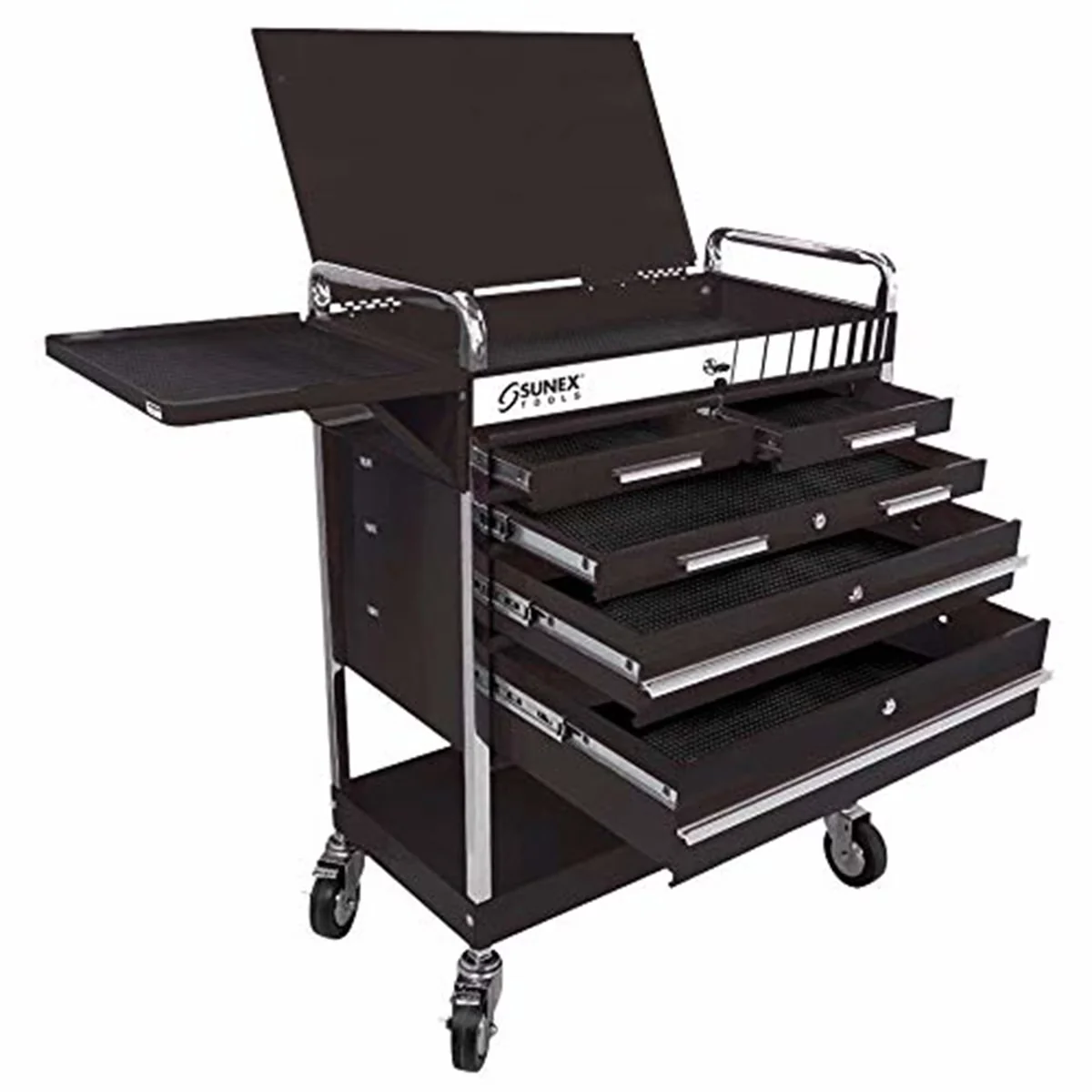 Stylish Toolstorage with Rolling, 5-Drawer Service Cart, Black - Black Steel Model 4A1DFC