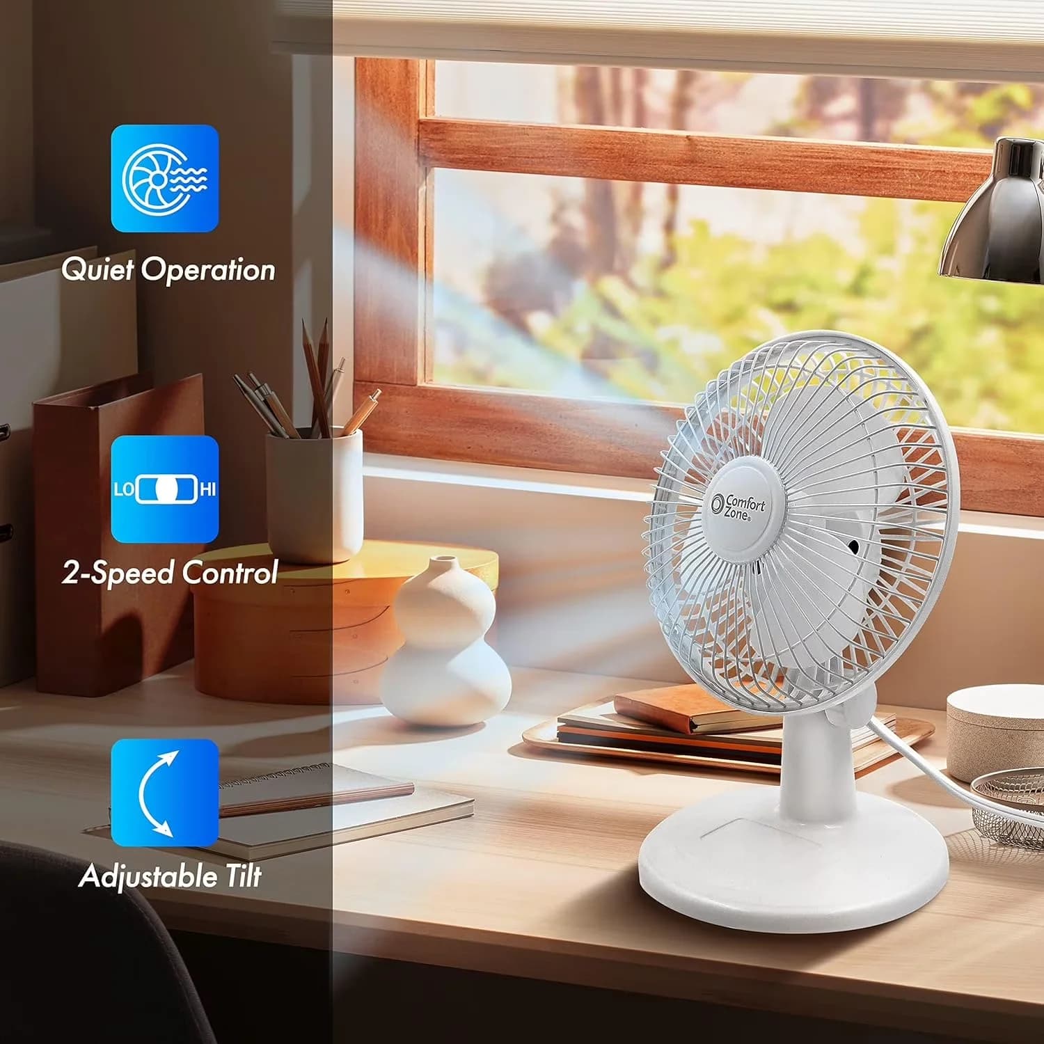 Fans In Cooling Professional with Tilt Mechanism, Fully Adjustable Tilt, 6" Desk Fan - Black Metal Model D79AEB