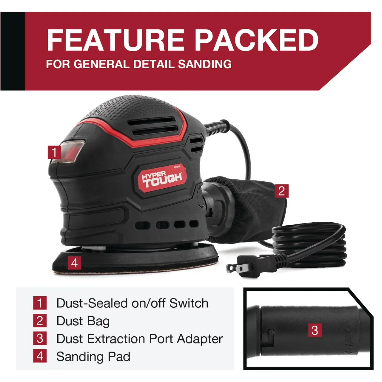 Classic Pro Tool with Compact Design, Dust port for vacuum attachment, Vacuum Hose Adapter & 3 Sanding Sheets - 8.6" Model E55877