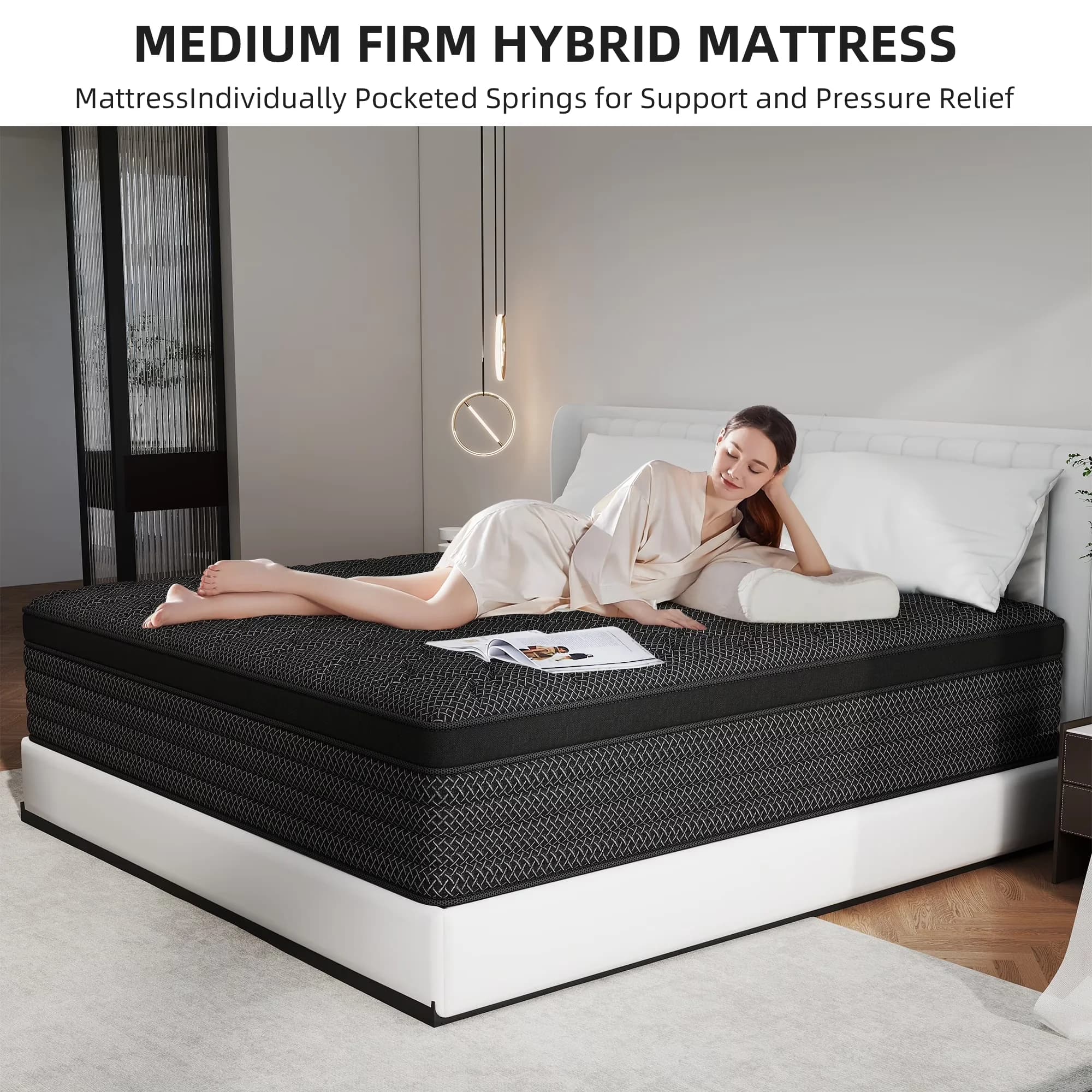 Essential Mattresses Accessory with Low Motion Transfer, Breathable Construction - Black Gel Memory Foam, Spring Model 6852B6