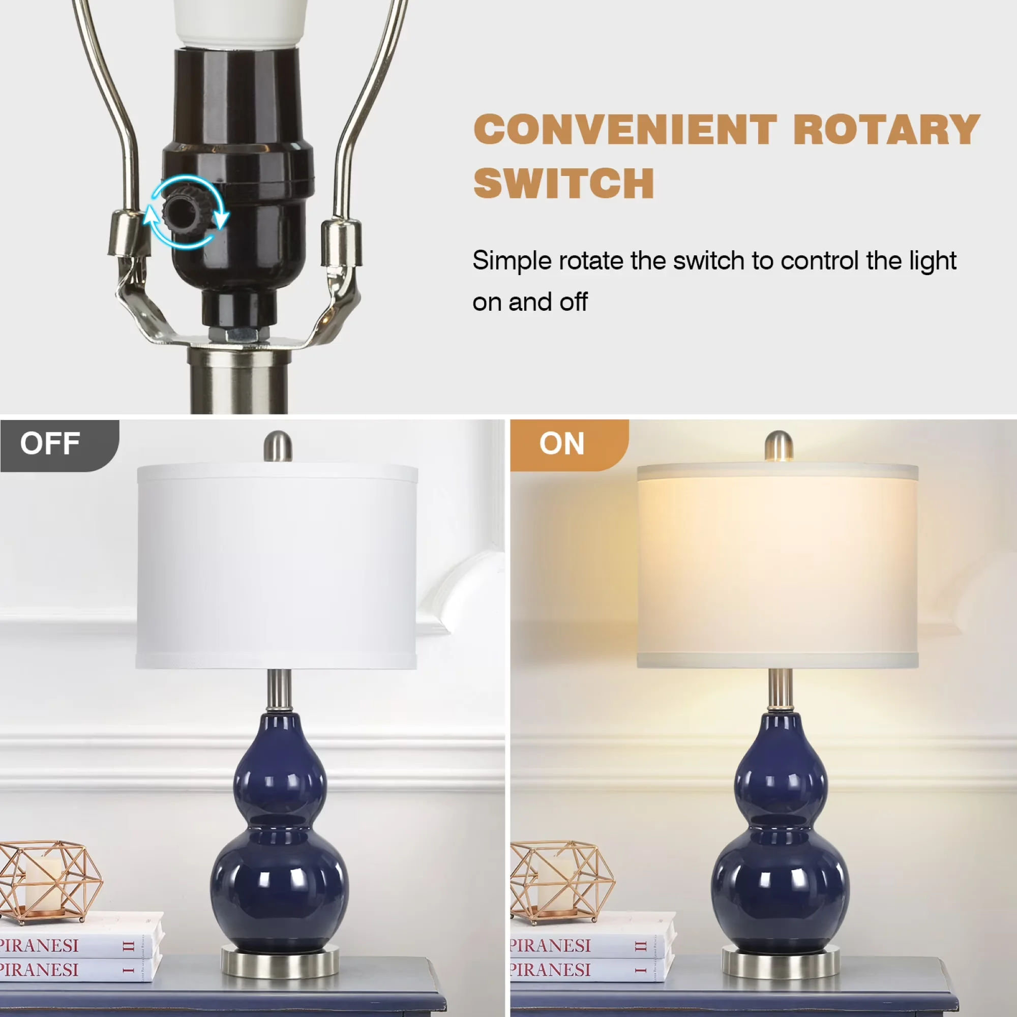 Compact Table Lamp with LED, Eco Friendly - Ceramic Blue for Living Room, Bedroom Model 946D3C