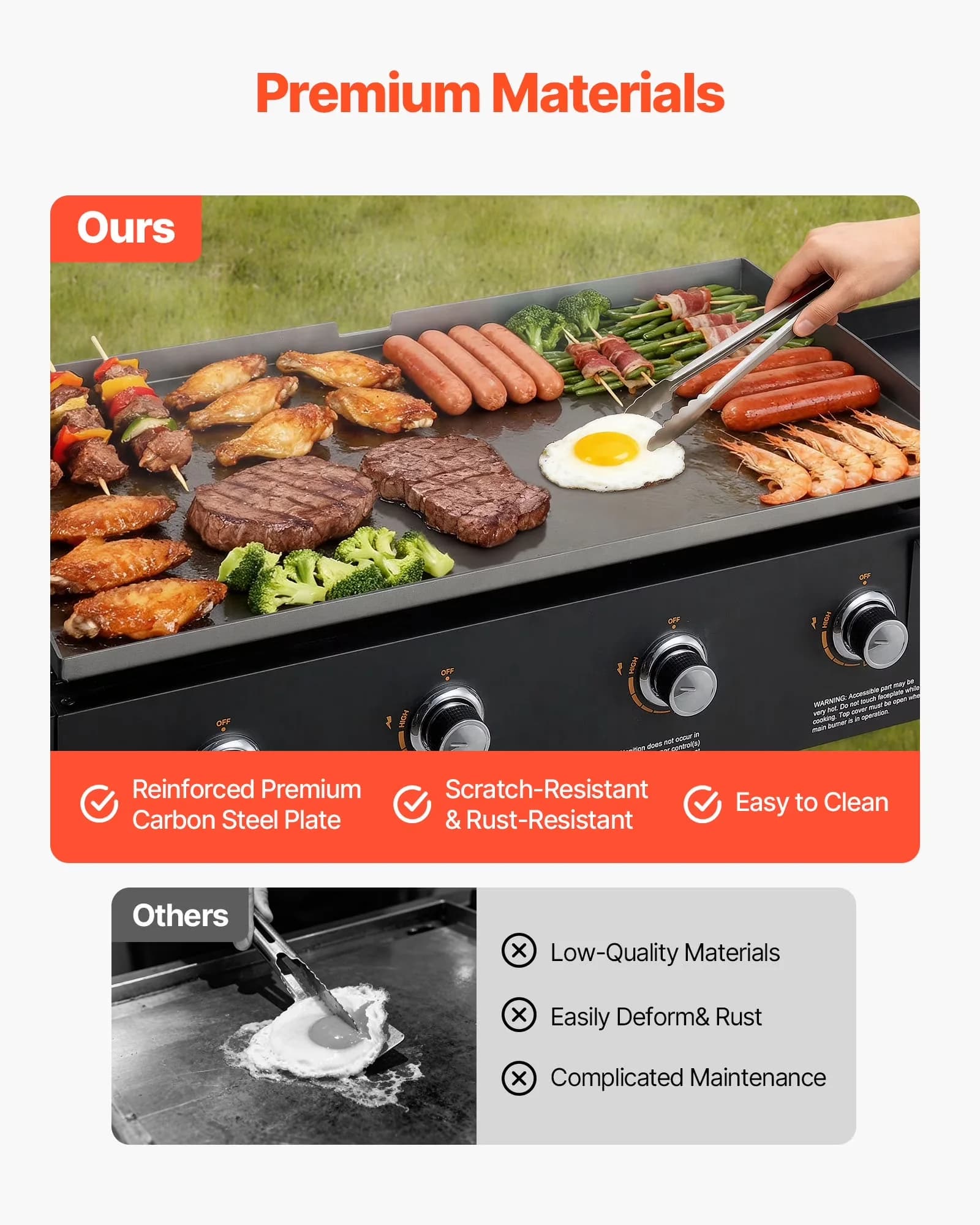 Flat Top Grill Durable with 60000 BTU, Wheels, Gas Griddle - Carbon Steel Model 319434