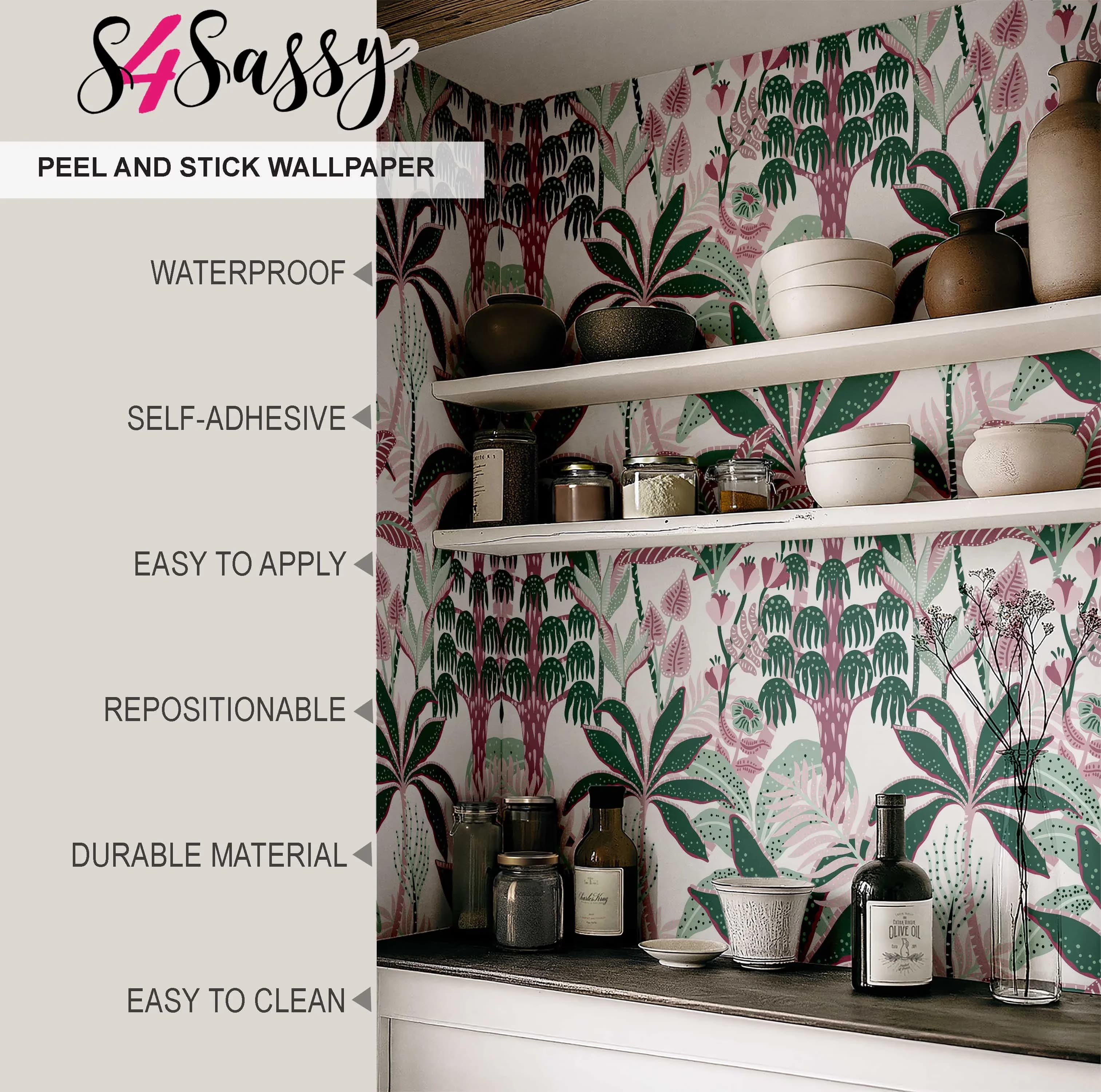 Versatile Wallpaper with Removable, Green Instant Wall Mural, Peel and Stick Walls Covering - Vinyl Green (Plain Vinyl) for Bathroom Model E820E7