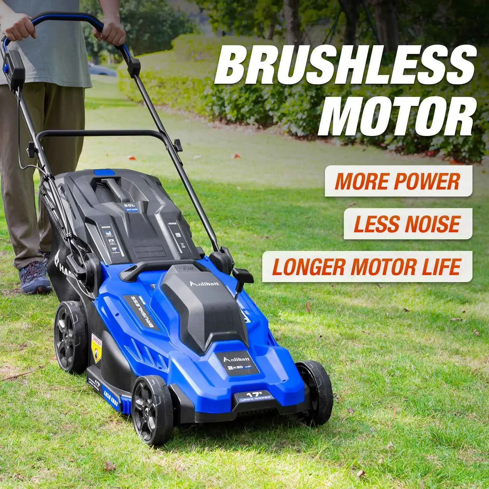 Innovative Push Mower with Battery, 40V, Adjustable Cutting Height - Blue Model BC58AF