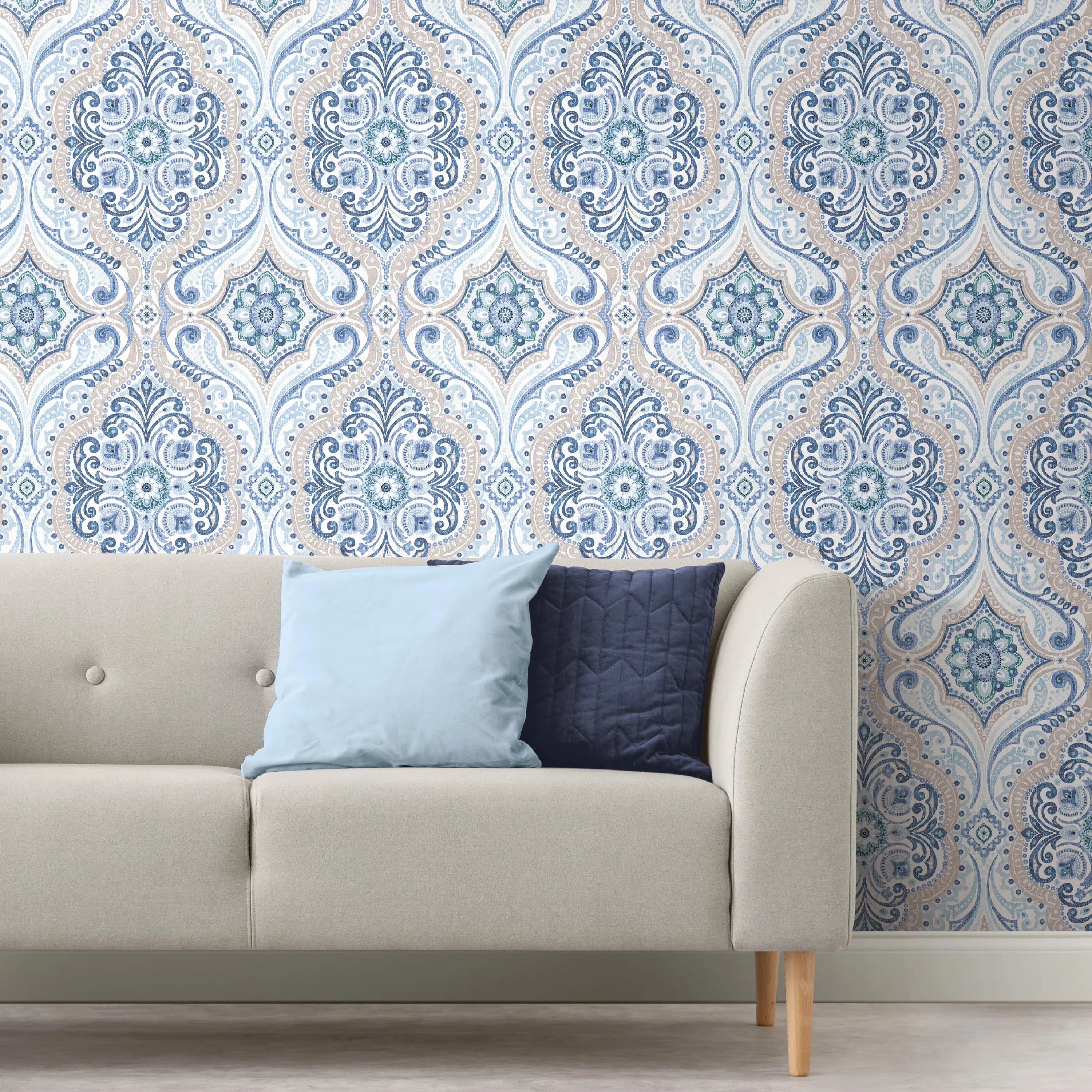 Innovative Wallpaper with Removable, Leaves no sticky residue on the surface, Bohemian Damask Peel and Stick - Beige Vinyl Model 3BC068