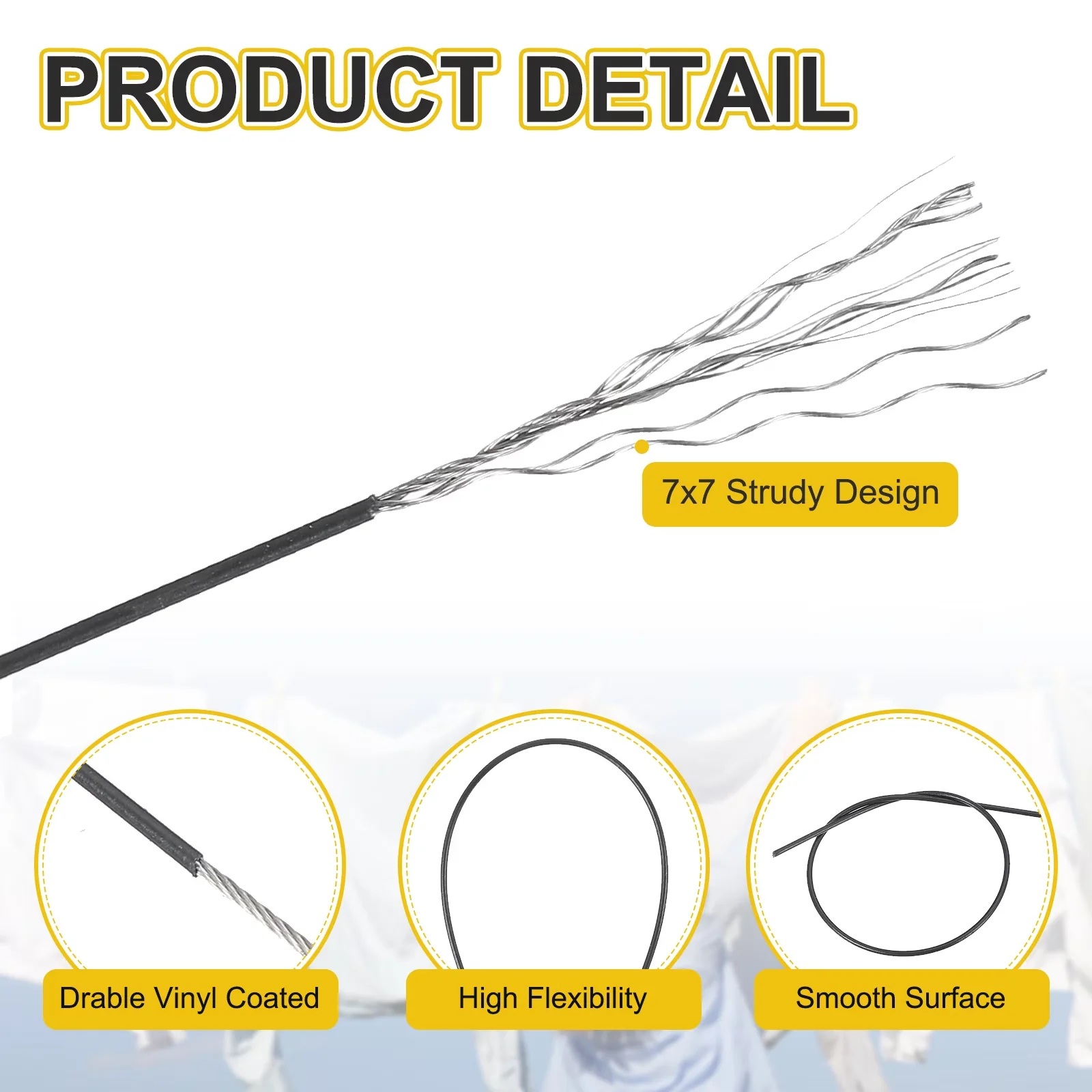 Quality Woodworking with Durable, Wire Rope Length: 20 m / 66 feet, Crimping Sleeve Black - 304 Stainless Steel; Aluminum Alloy Black Model 7F335C