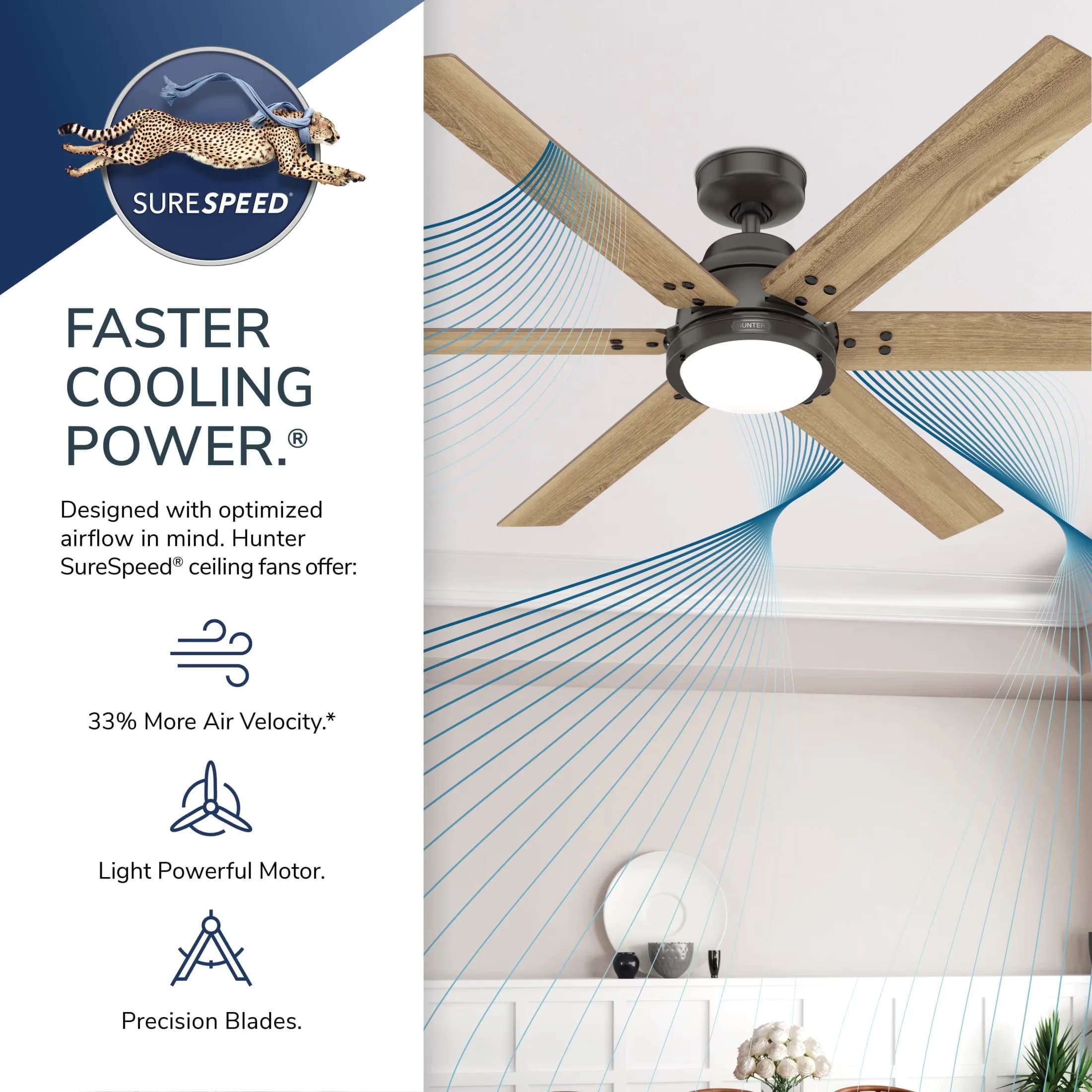 Ceiling Fan Modern with LED, Reverse Airflow - Bronze Glass for Living Room, Bedroom Model 8107E8