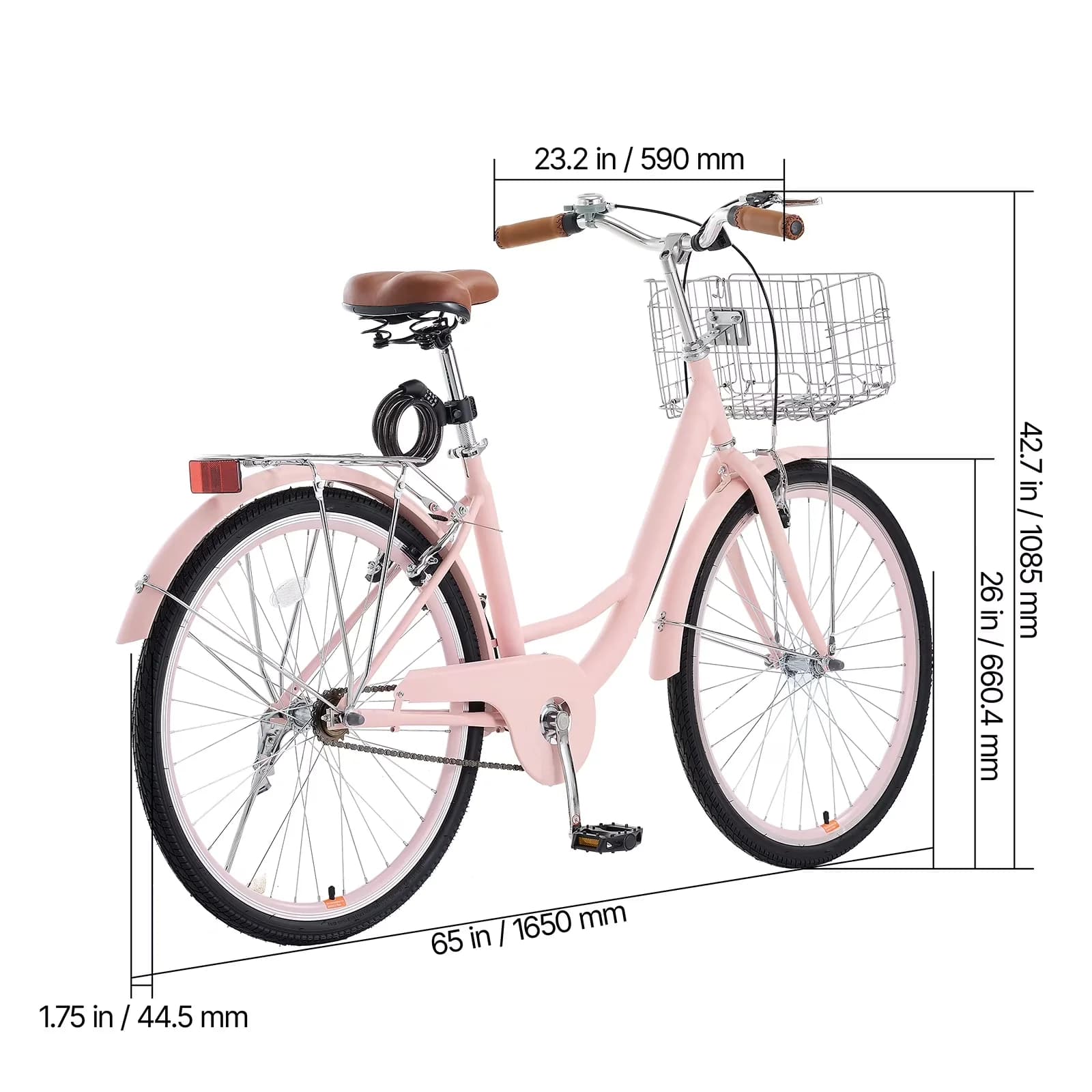 Reliable Cruiser Bike with Spacious Basket and Back Stand, 26", Modifiable Saddle - Multicolor Model 329D36