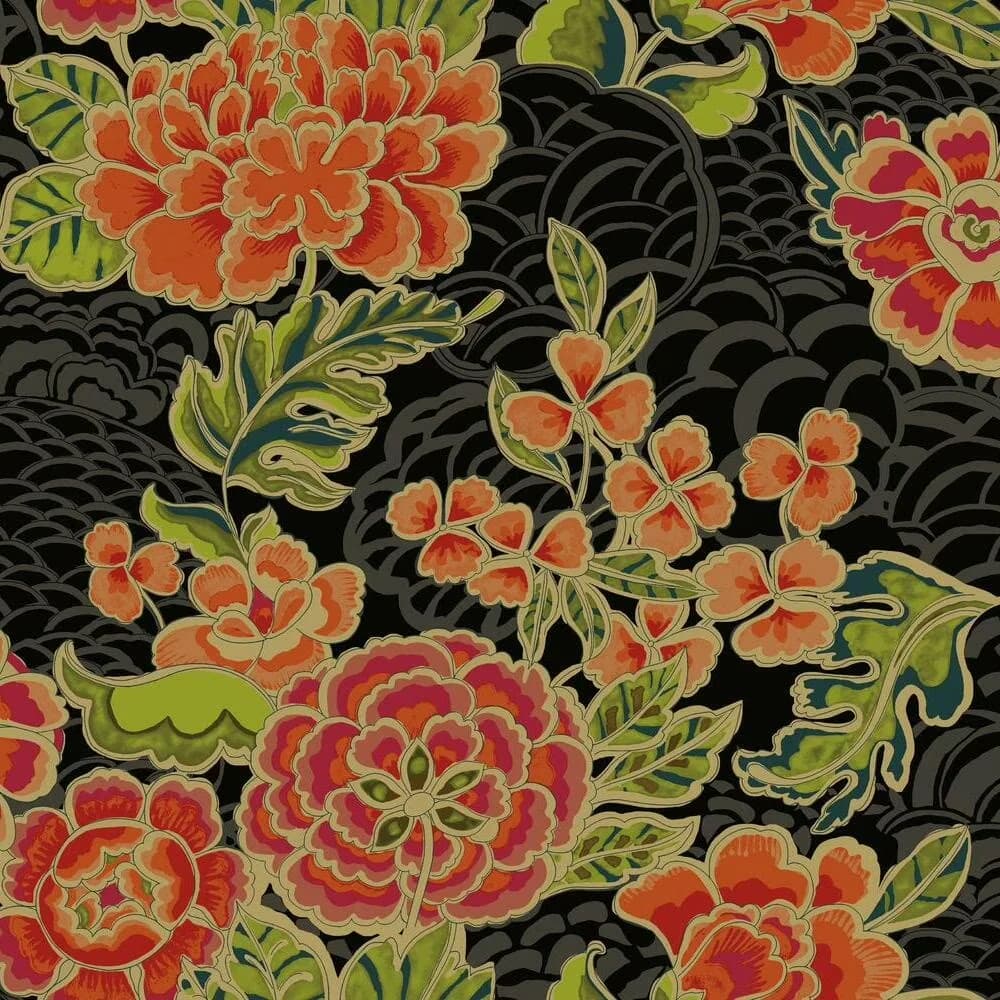 Durable Wallpaper with Removable, Waverly Zen Garden Peel and Stick - Black Vinyl Model 93B4B2