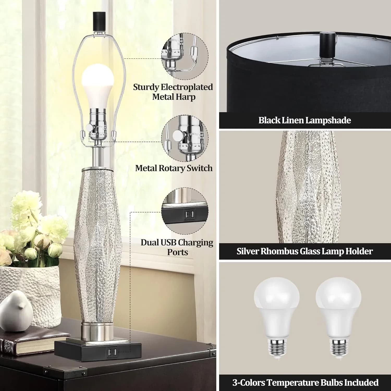 Versatile Lamp Set with LED, Art Deco, Eco Friendly - Metal Modern - Professional Series Model B7E872