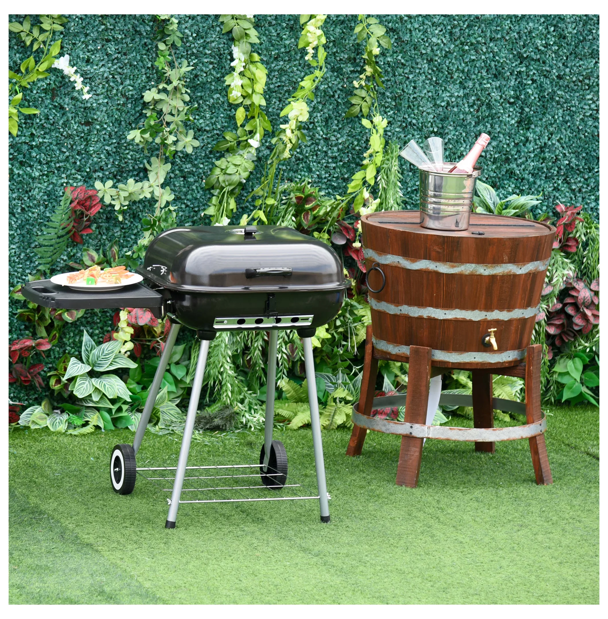 Flat Top Grill Quality with Wheels, Portable BBQ Smoker, 22 Inch Charcoal - Model 8B70FF