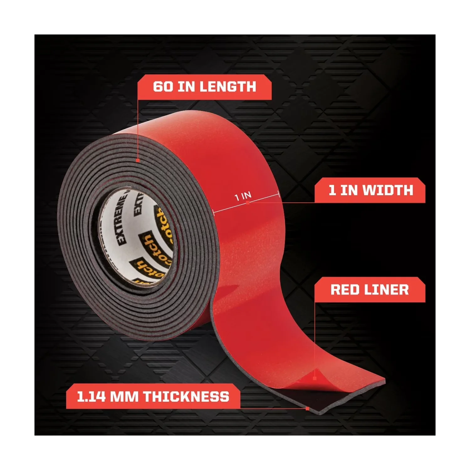 Building Material Durable with 1 Roll, 1 in x 60 in, Mount Extreme Double-Sided Mounting Tape - Plastic Black Model 97EA36