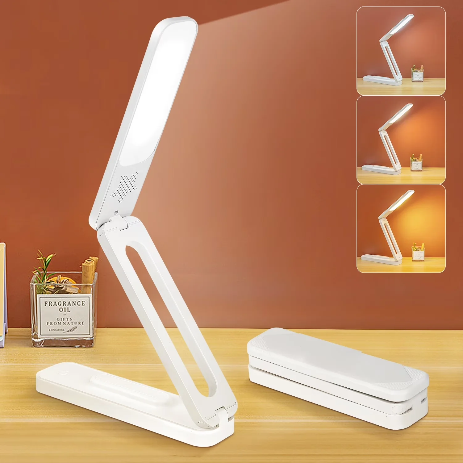 Compact Desk Lamp with LED, Battery - White Plastic for Office, Home - for General Purpose Model 77DB16