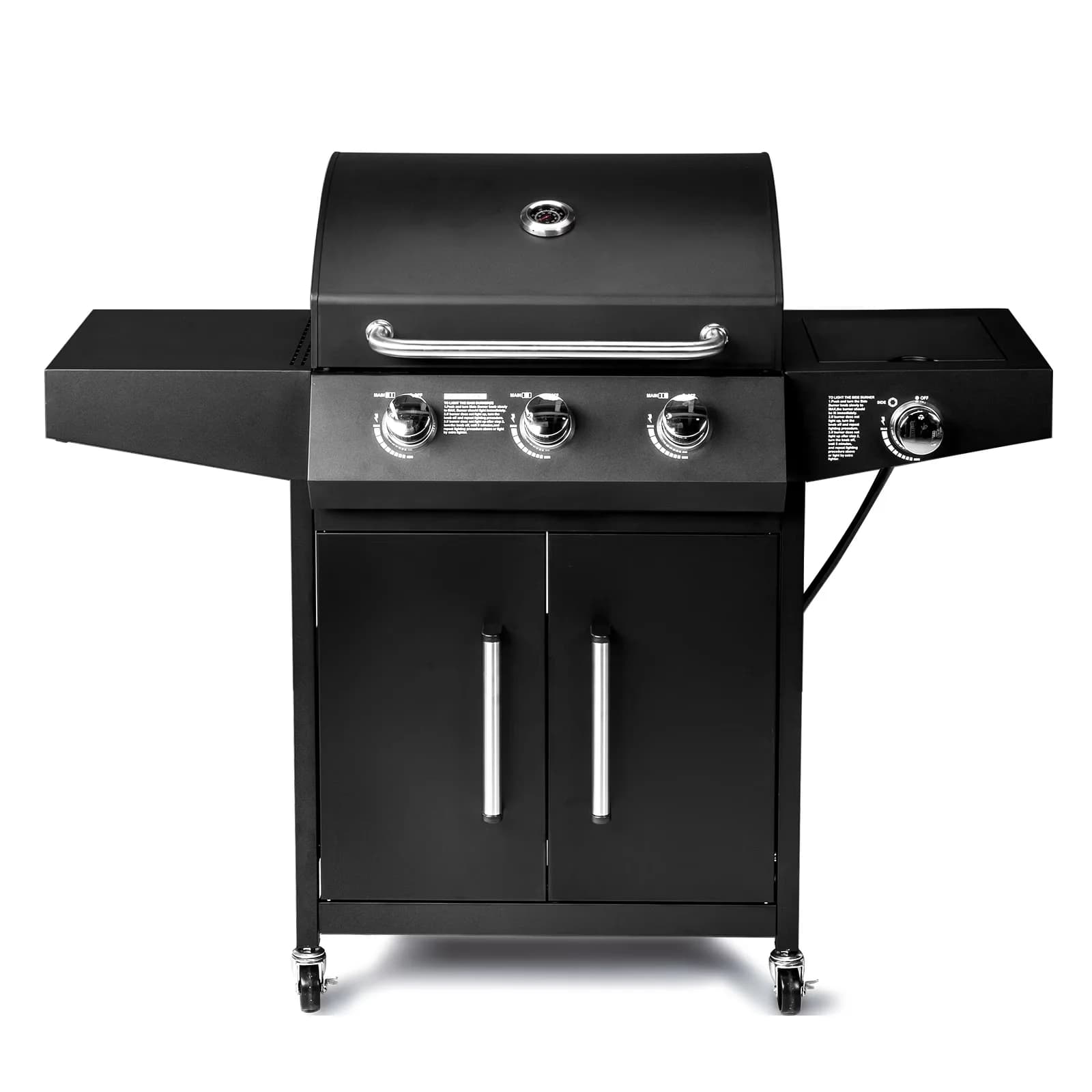 Sleek Gas Grill with 46000 BTU, Product Dimensions 24.8" x 53" x 44.5", Outdoor BBQ Propane - Black Metal Model 8E752B