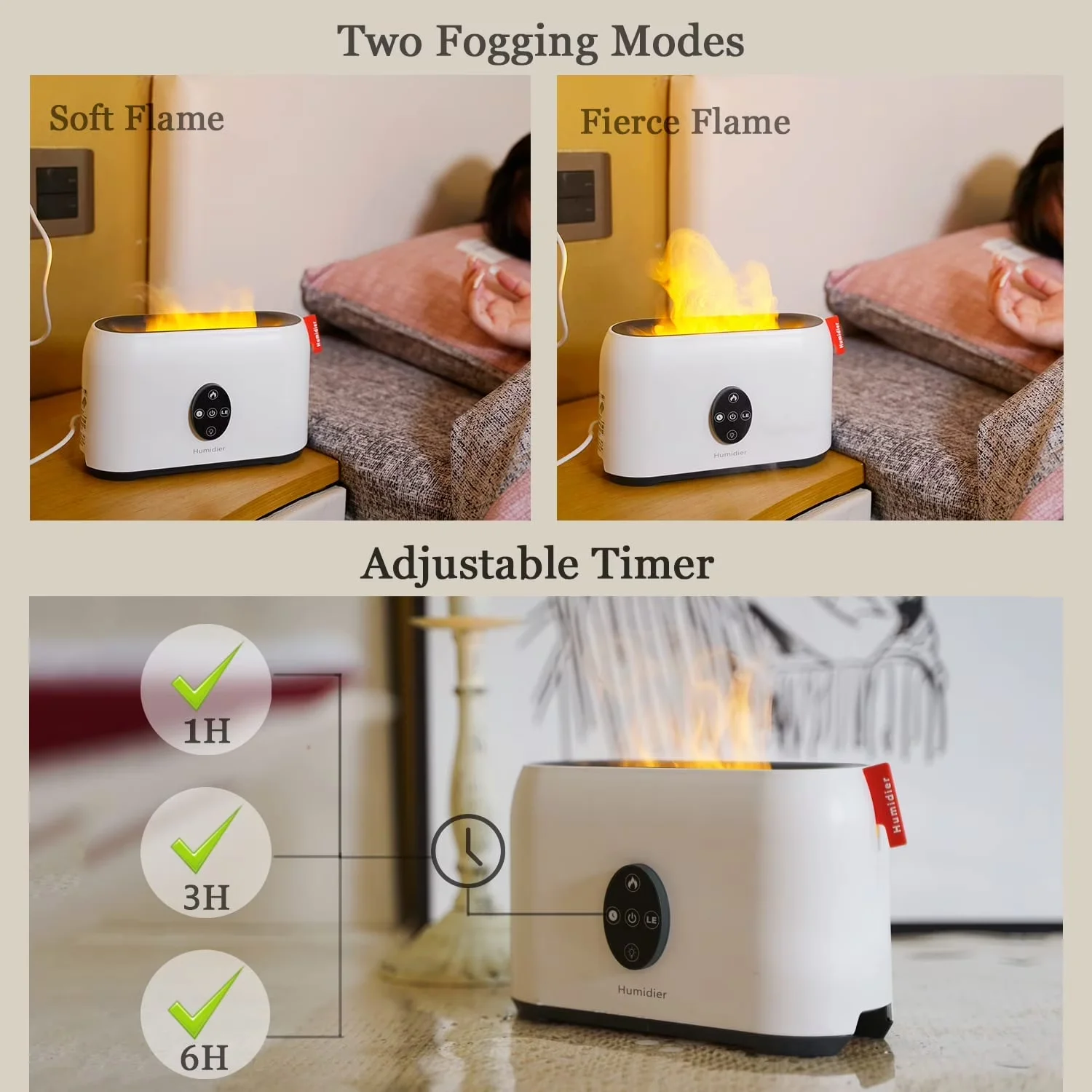 Compact Humidifier with Automatic Shut-Off, Remote Controlled, Type: Flame diffuser and humidifier - White for Home Office, Auto Model EBC0B5