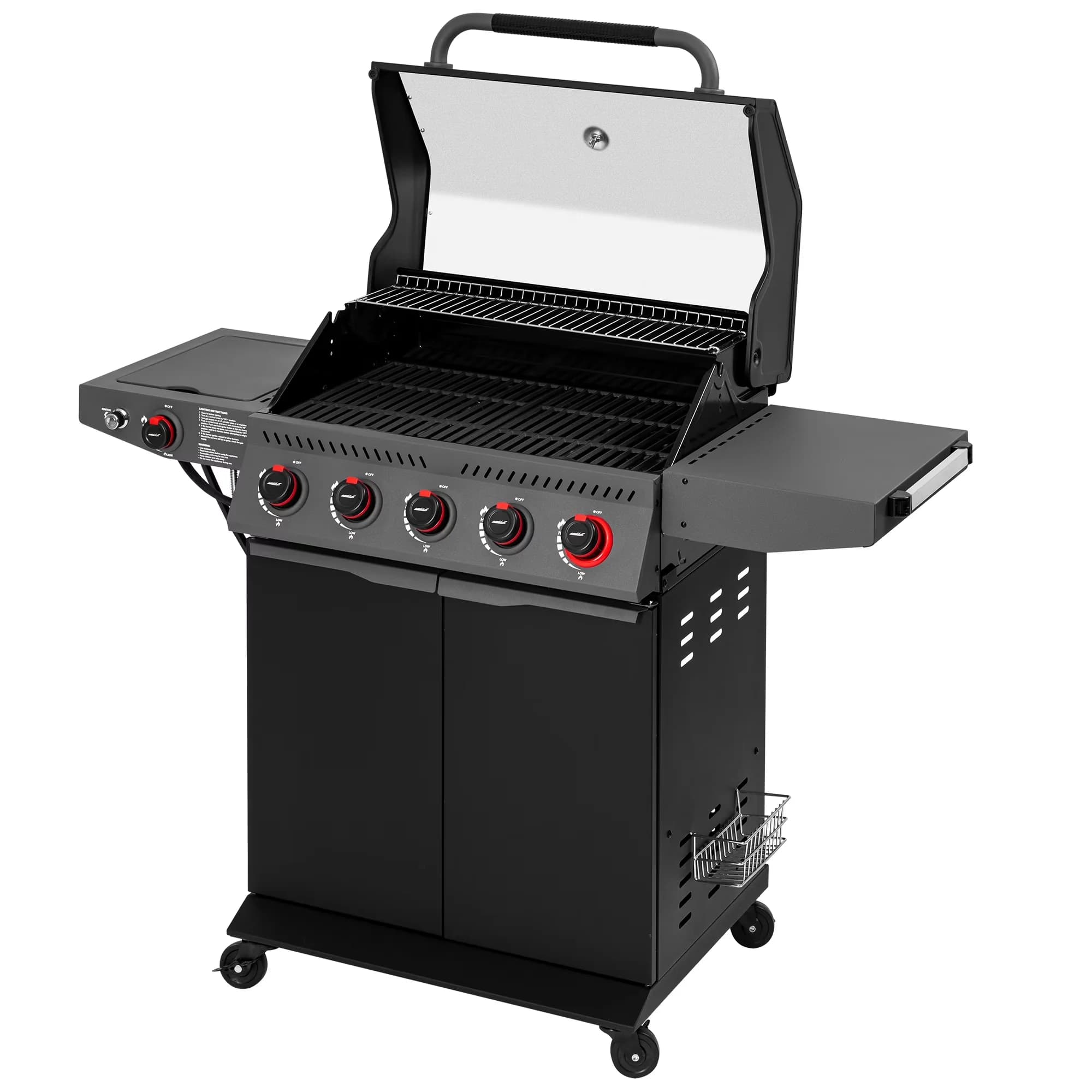 Gas Grill Reliable with Warming Rack, Color: Black - Black Steel (Main Body); Porcelain-Enameled Cast Iron (Cooking Grates);... Model F9B3F3