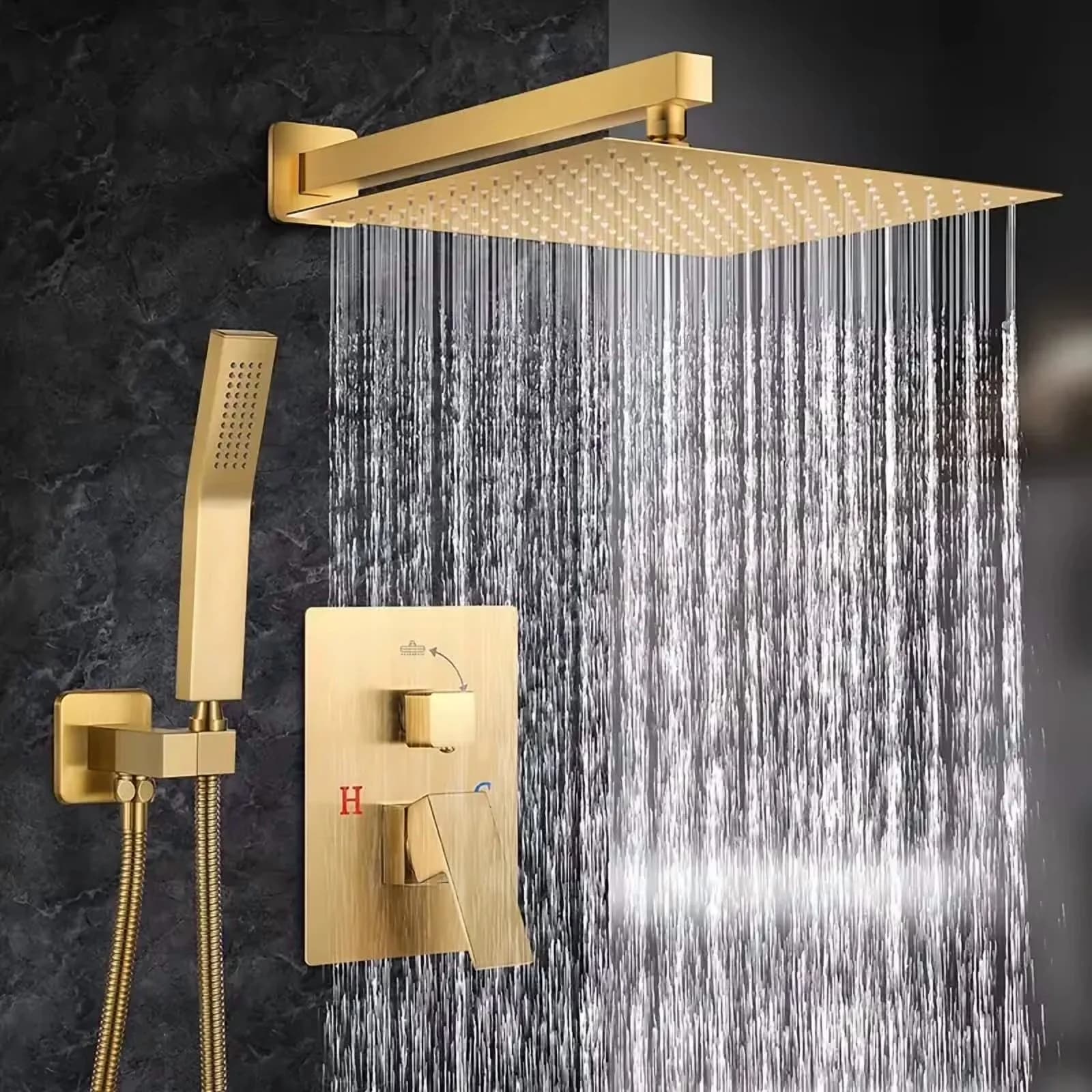Sleek Shower Head with Adjustable, Pressure Balance - Stainless Steel Gold Model 6F49E7