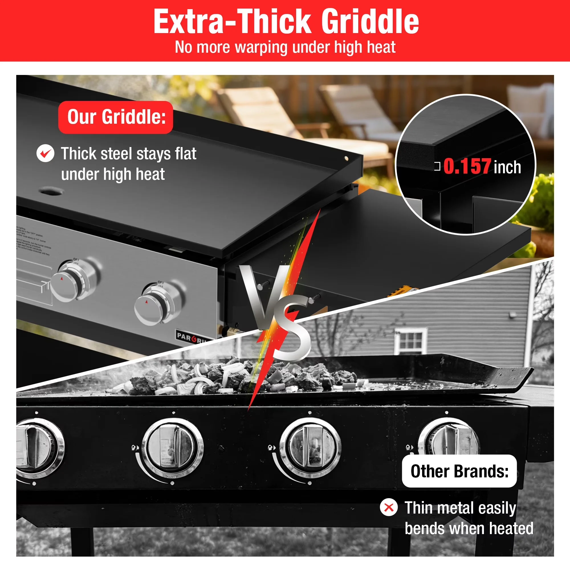 Versatile Gas Grill with 60000 BTU, Rust Resistant, 36" Griddle - Steel Black Model 185D47