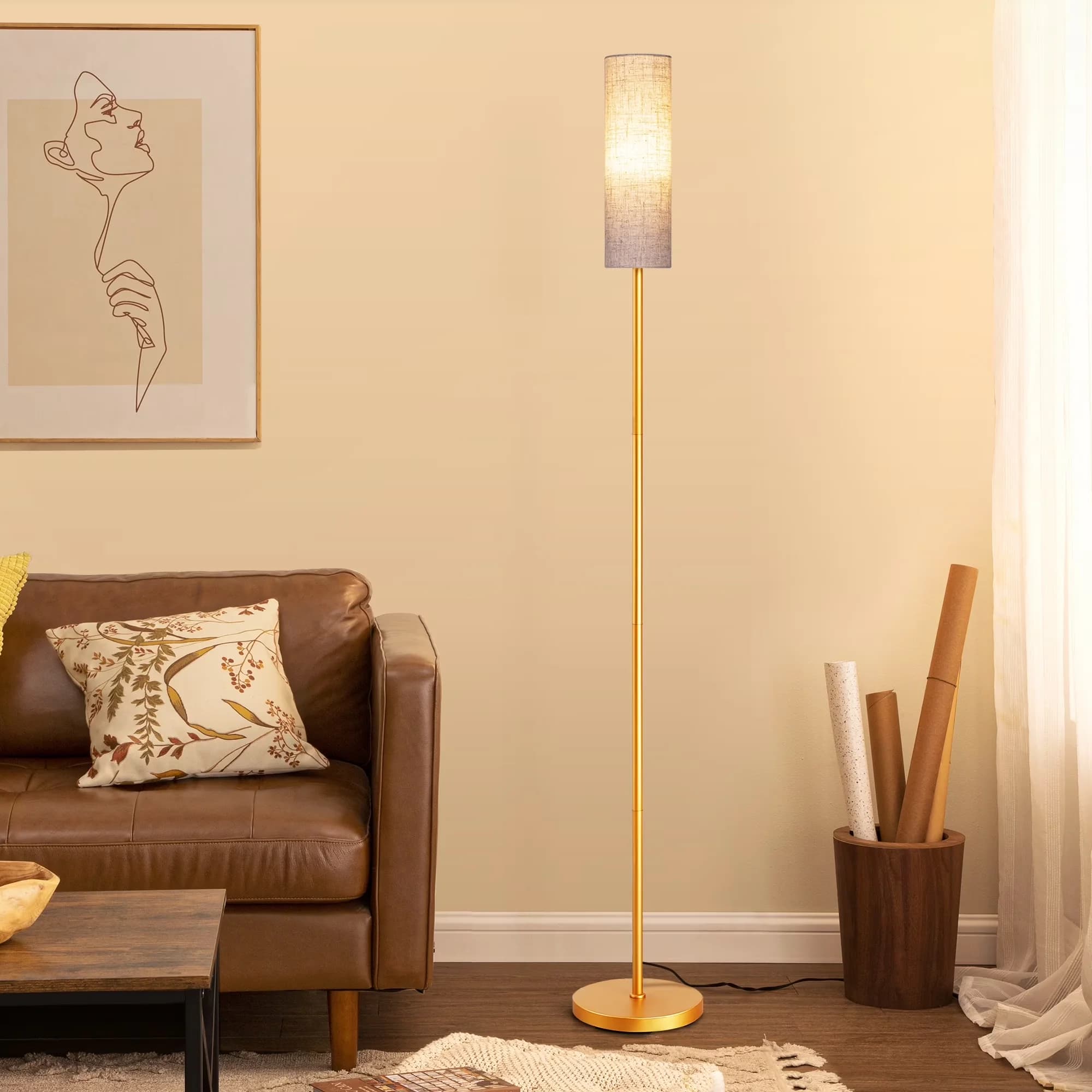 Versatile Floor Lamp with LED, Dimmable, 65in Gold Lamps - Gold Metal for Living Room Model 5700F9