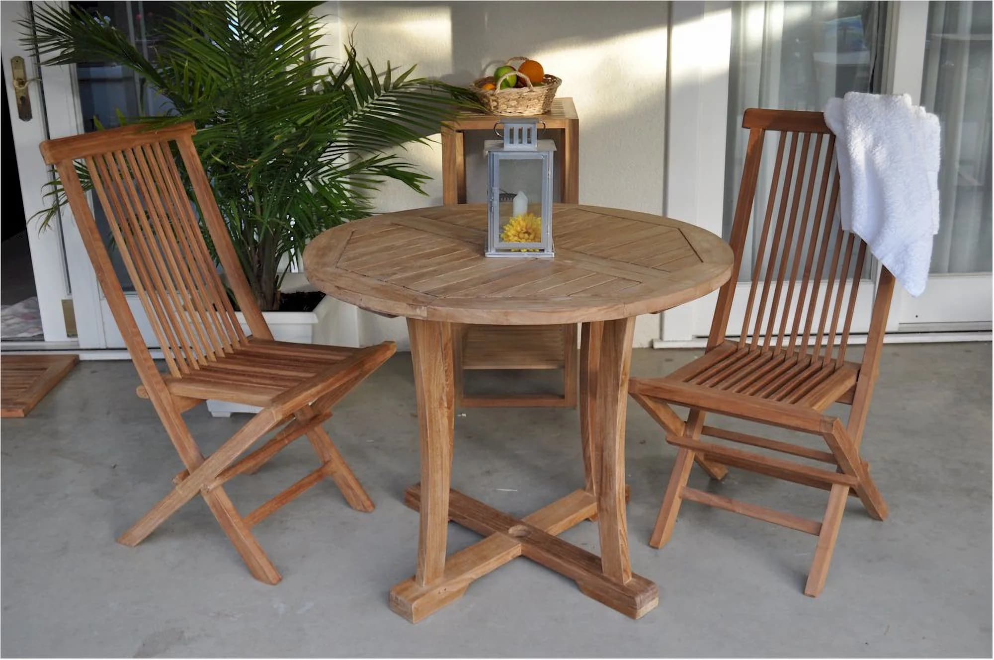 Reliable Patio Dining Set with Foldable, 2 CHF-2010 Bristol Folding Chair, Prop 65 Compliance: No - Teak Multicolor Model 6BB969