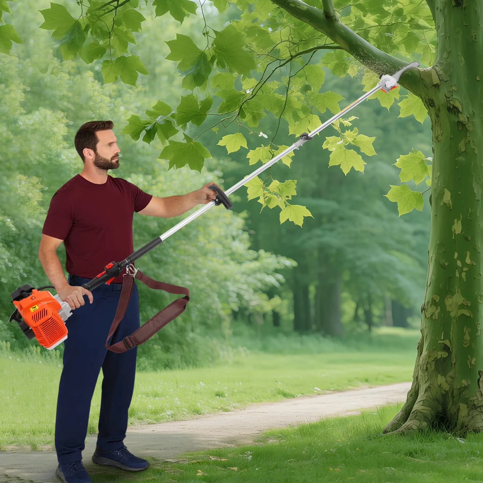 Quality Pole Saw with Gas Pruner Tree Trimming Cutting Tool, 52CC 2-Stroke Gas-Powered Chain - Model B9590D