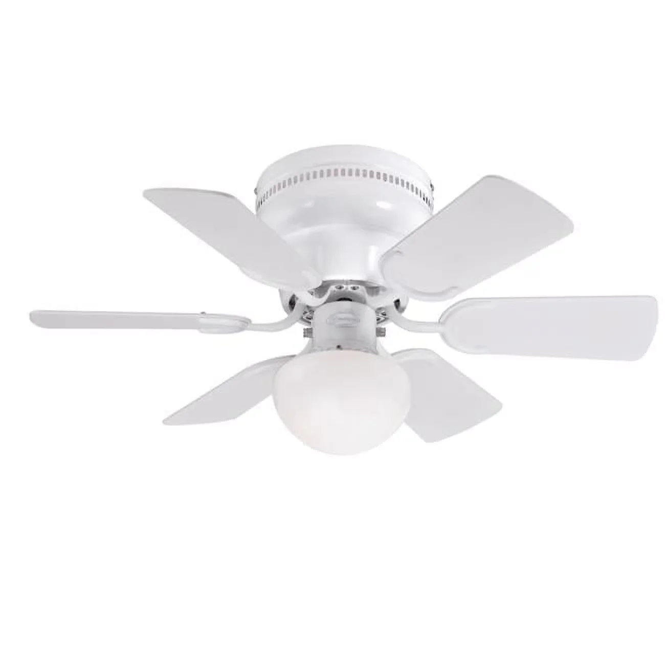 Essential Ceiling Fan with LED, Dimmable, White & White Washed Pine - Glass White Model 101FD8