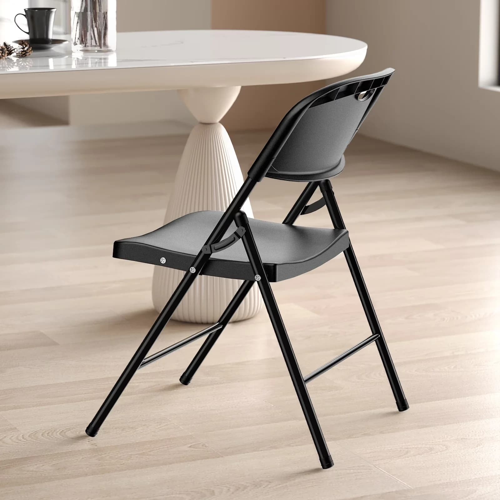 Classic Patio Chair with Storage, Black (Set of 4), Heavy Duty Steel Frame Folding Chairs - Black Model 70BEFA