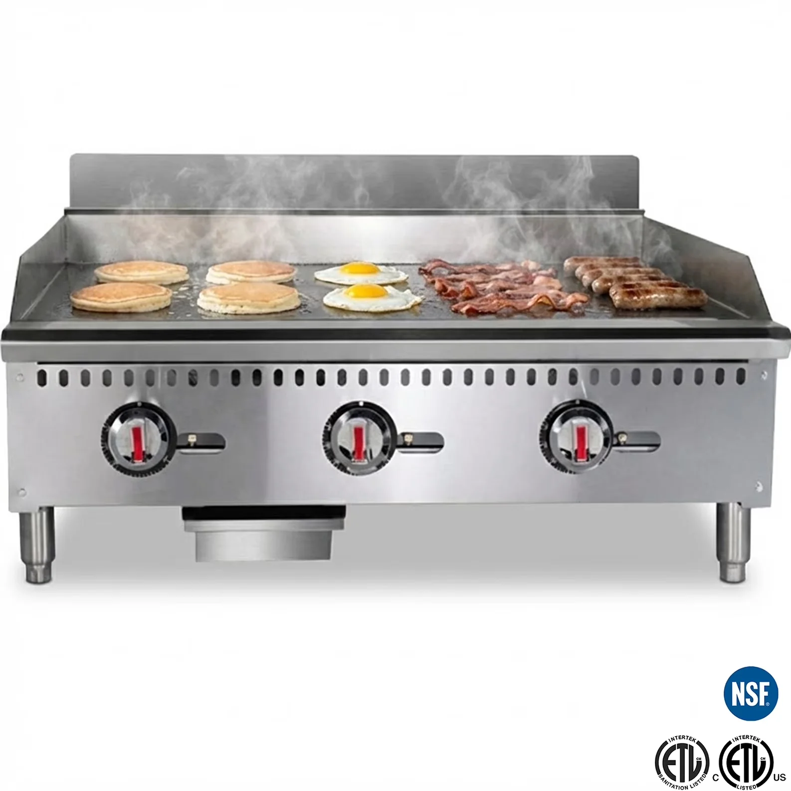Stylish Flat Top Grill with 90000 BTU, 36” Commercial Thermostat Gas Griddle - Silver Stainless Steel Model 68AA2B
