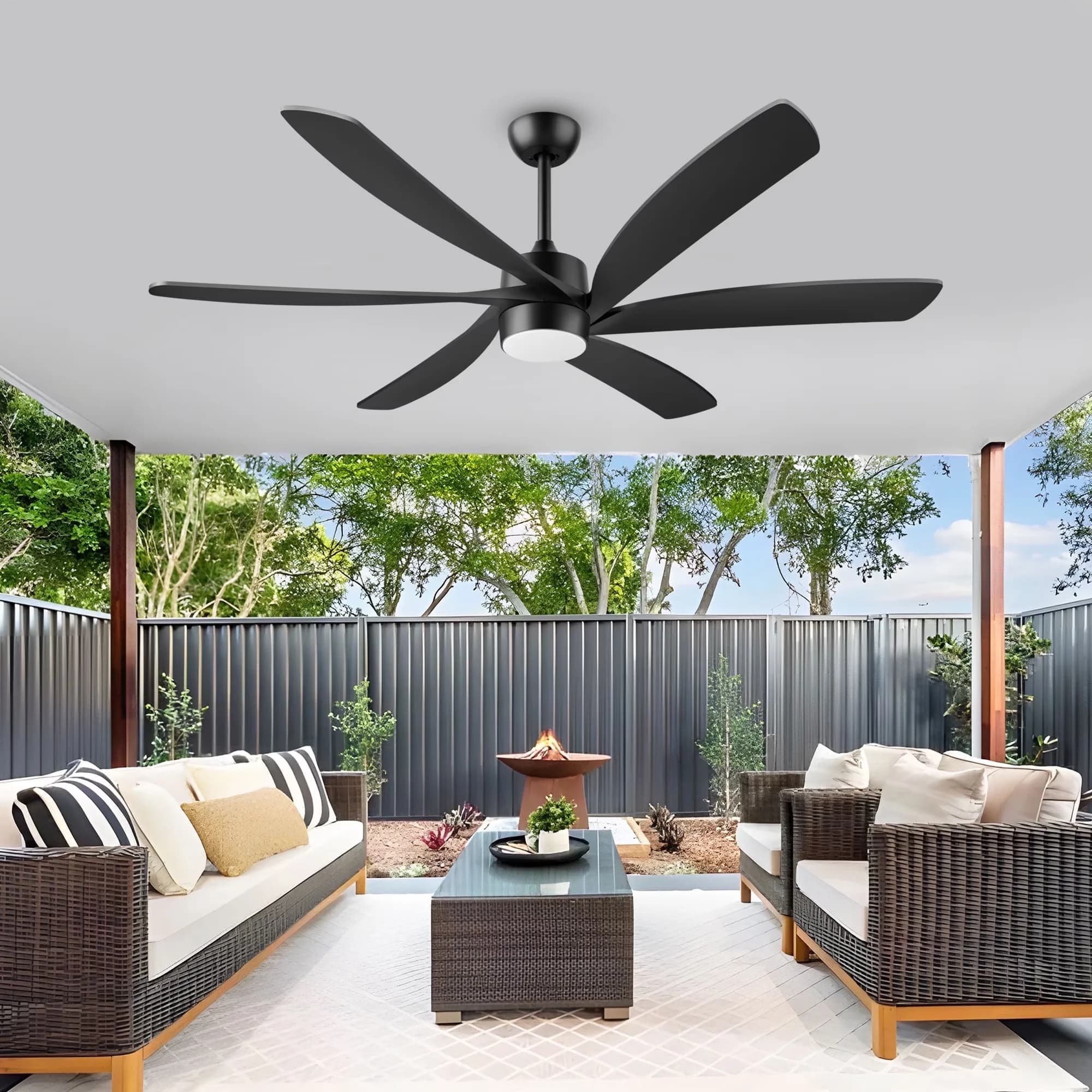 Modern Ceiling Fan with Reversible Blades, Remote Controlled, Color Changing - Acrylic Black Model 4221EF
