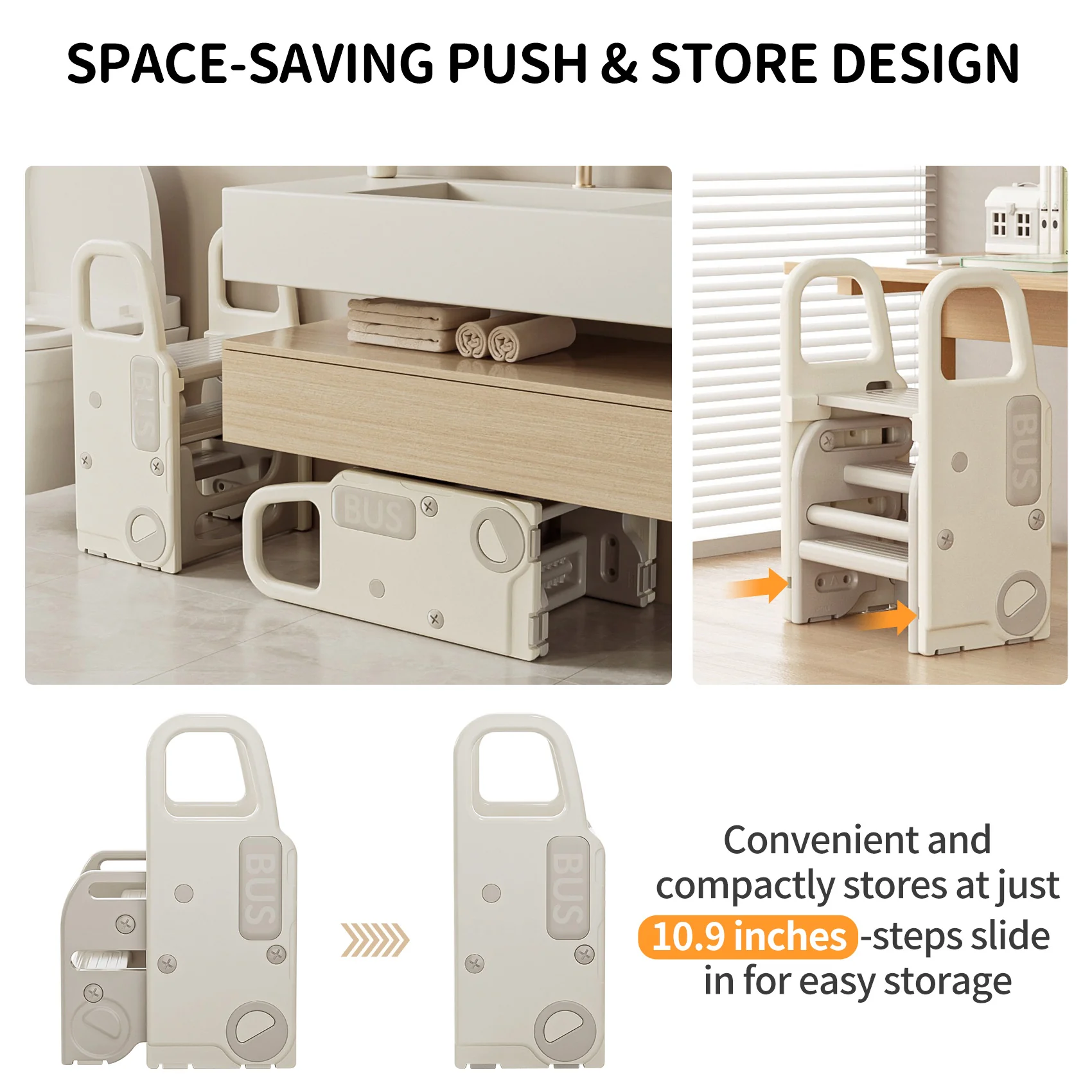 Ladders And Step Stool Stylish with Non-Marring Feet, Foldable, Anti-Slip - Gray Pp Model 11E771