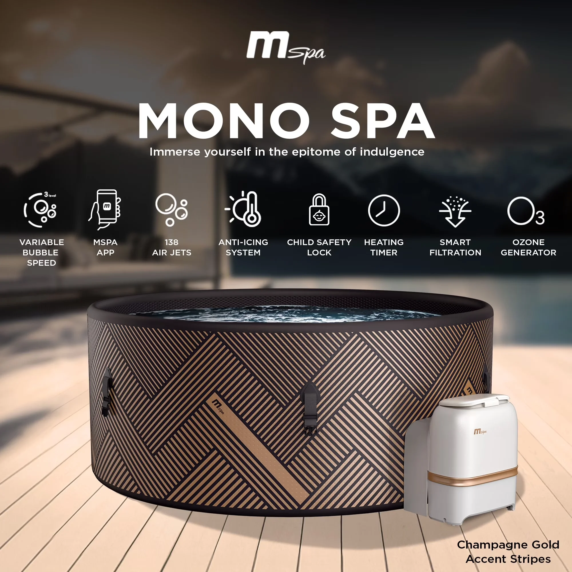 Hot Tub Quality with Uv Resistant, 4-6 Person Outdoor, MSpa Round Inflatable Bubble Massage Spa - Model 0755BB