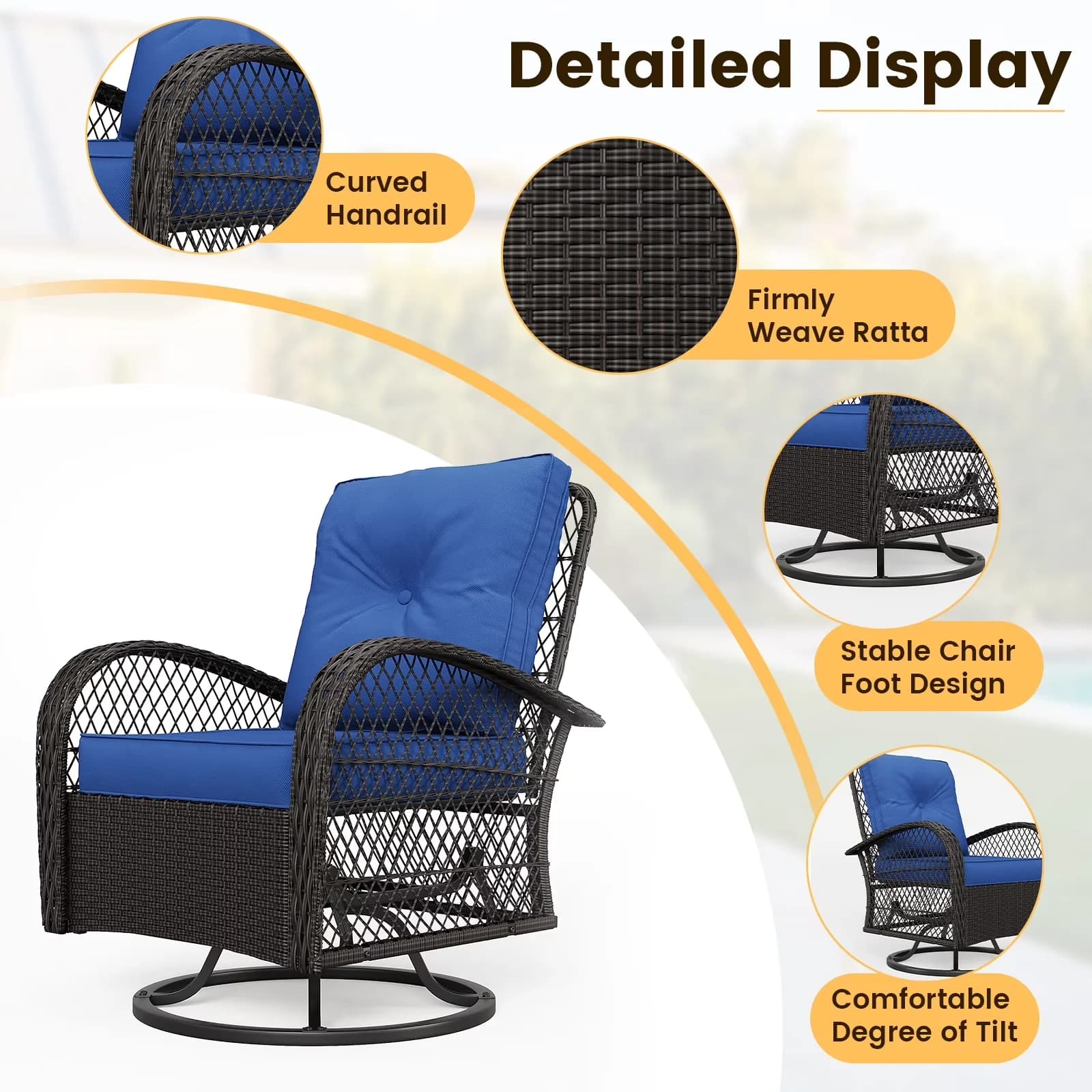 Compact Patio Dining Set with Weather-Resistant, Rattan Rocking Chair, Wicker Bistro - Pe Wicker & 100% Polyester Model 056396
