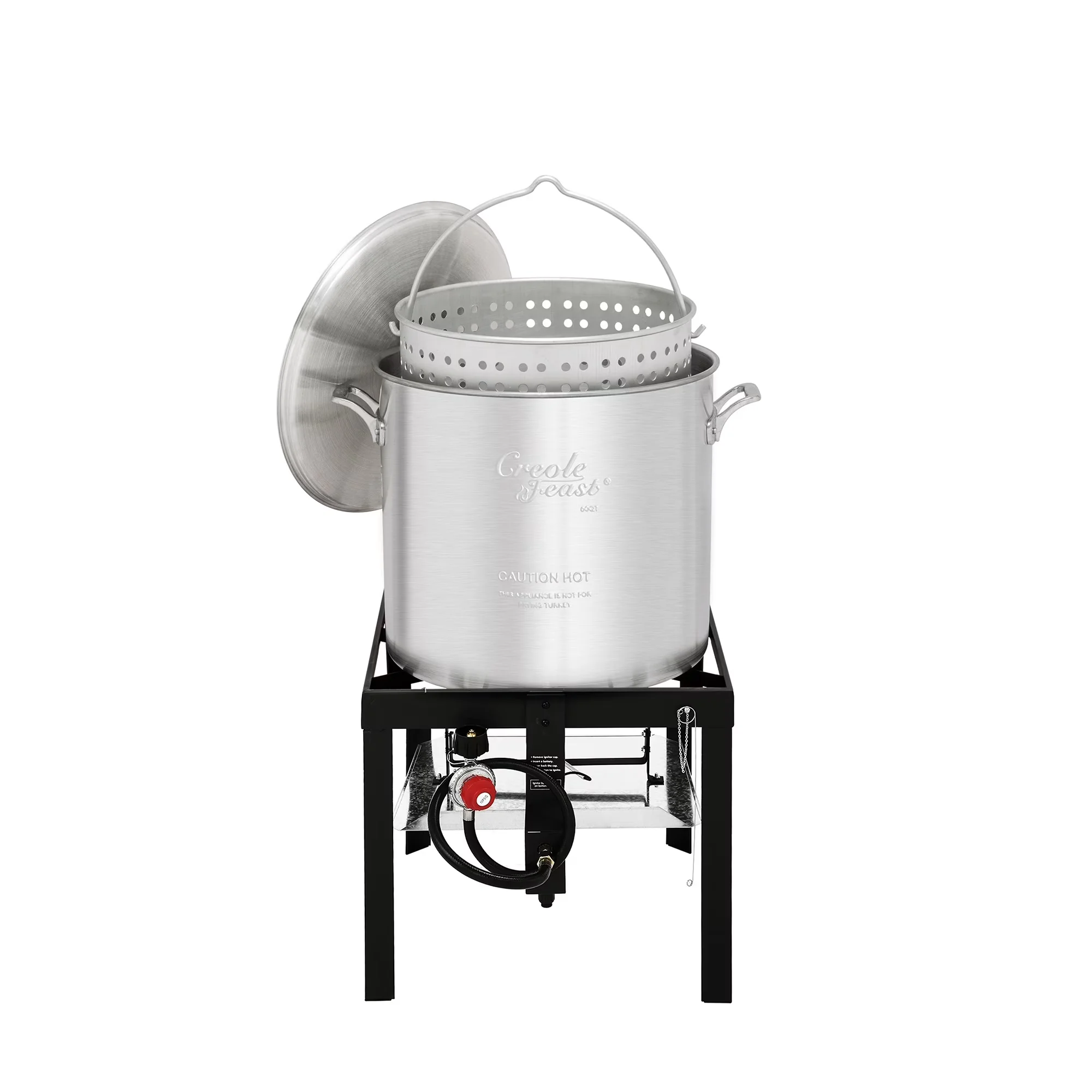 Quality Outdoor Fryer with Adjustable Regulator, 60QT Seafood Boiling Pot Kit - Aluminum|Steel Silver Model 0A169C