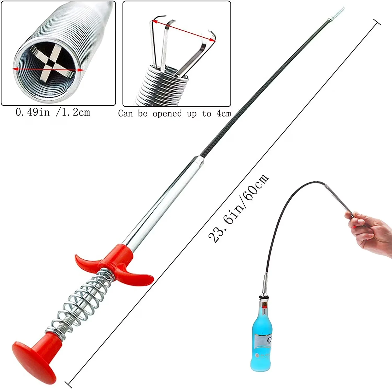 Stylish Plumbing with Bendable, Drain Snake, Gutter Cleaning Tools Drain Cleaner - Red 24" Model 052E94