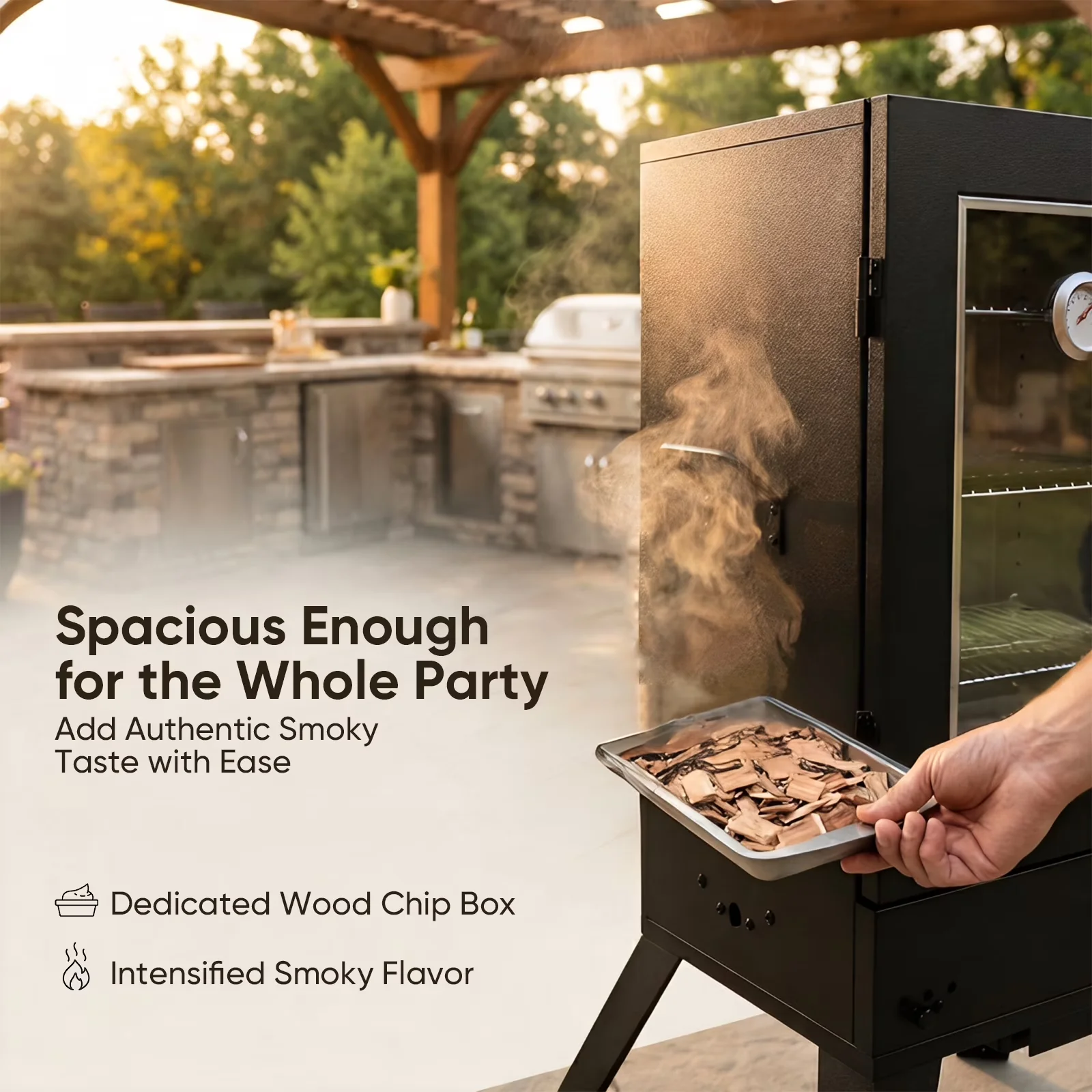 Smoker Efficient with Adjustable Air Vents, Rust Resistant - Steel With 3 Replaceable Hooks Model 07A00B