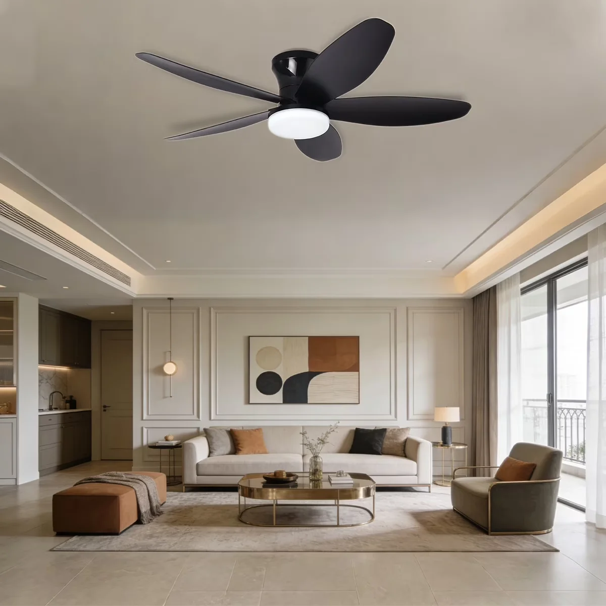 Classic Ceiling Fan with LED, Dimmable, Modern - Black for Living Room, Bedroom Model 4A097E