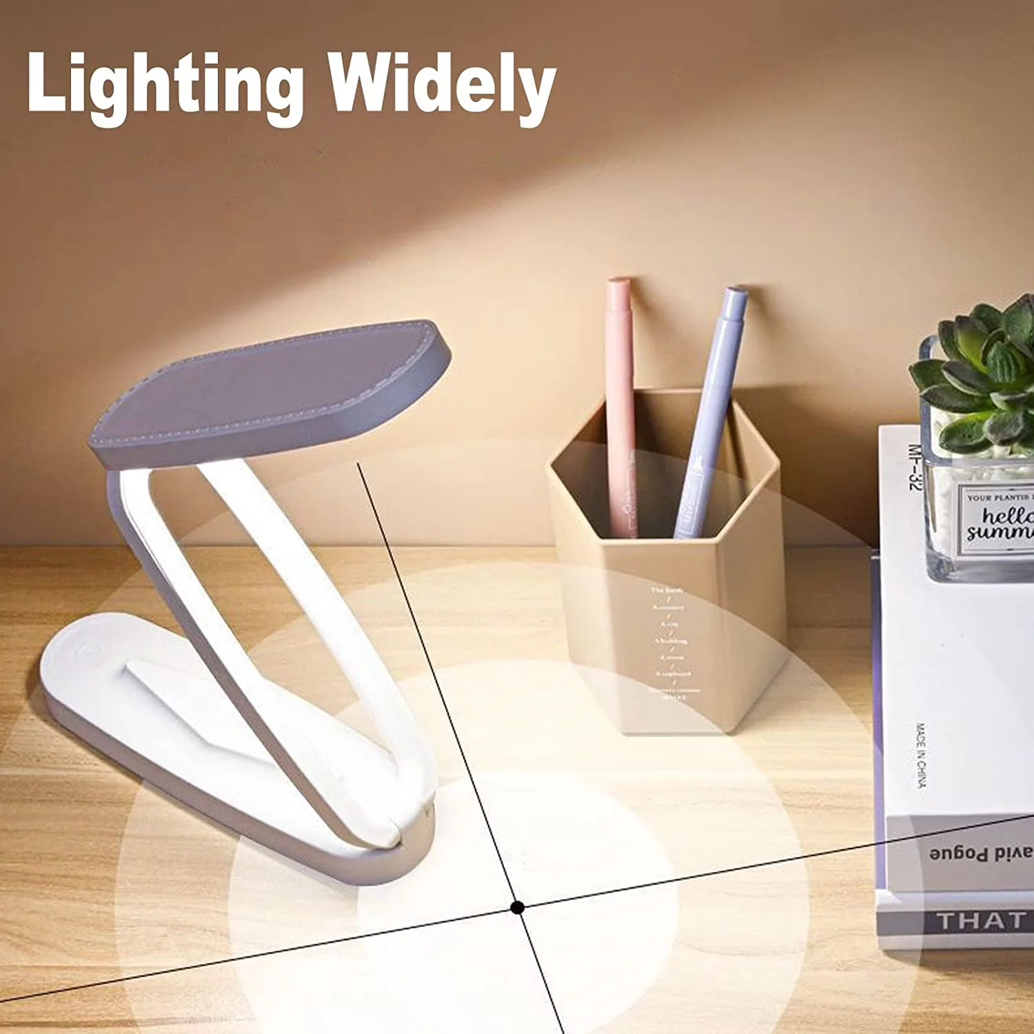 Desk Lamp Premium with LED, Battery - Wood, Metal White for Home, Office Model 8B6D42
