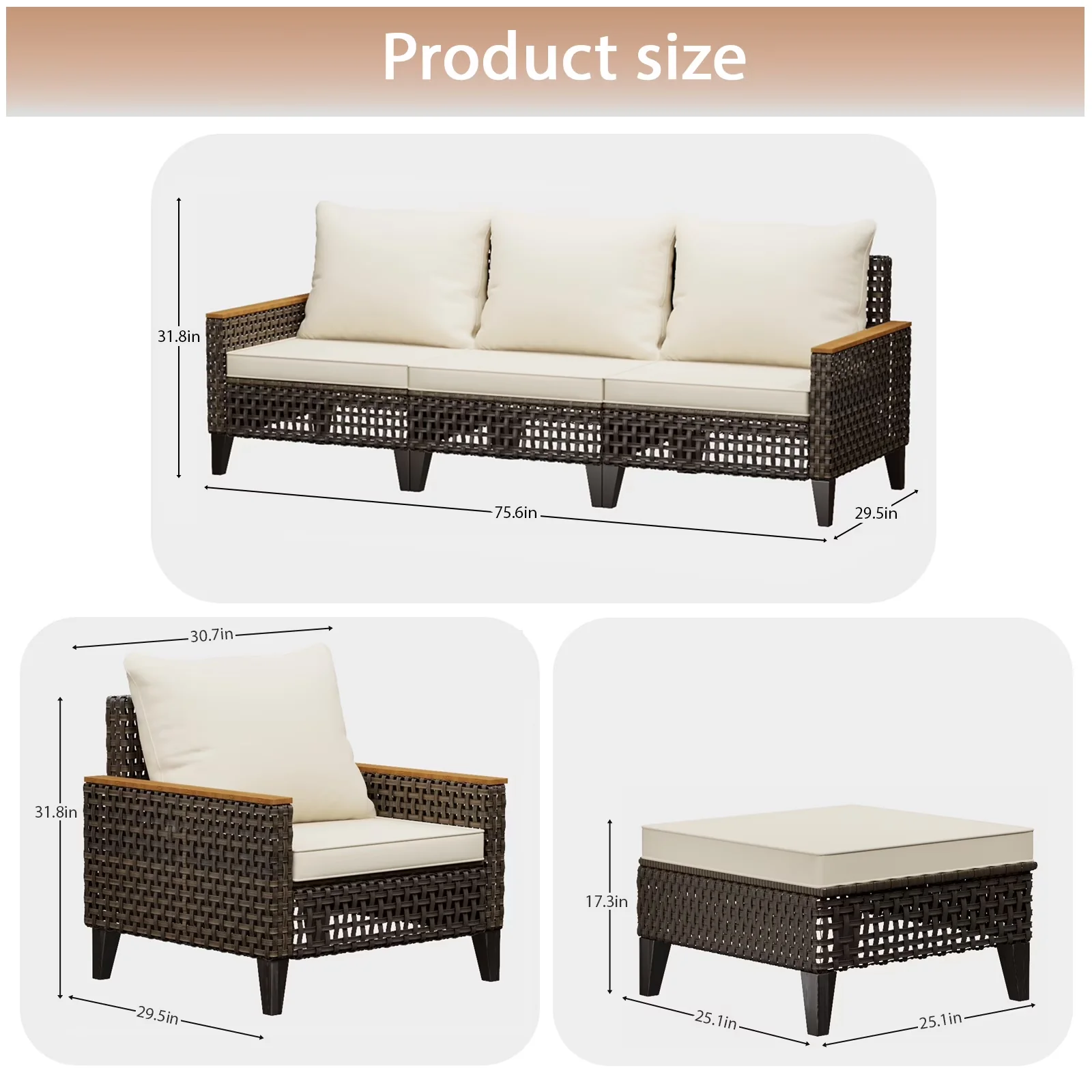 Versatile Patio Conversation Set with Weatherproof, Reclining - Beige Rattan for Patio Model 2C7651