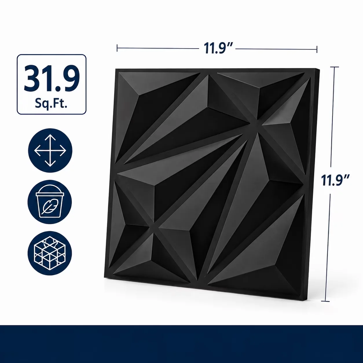 Quality Wallpaper Wall Decals Wall Covering with Waterproof, 11.8"x11.8" Diamond Pattern Accent, 33-Pack Black PVC 3D Panel Set -... Model 2A9B88